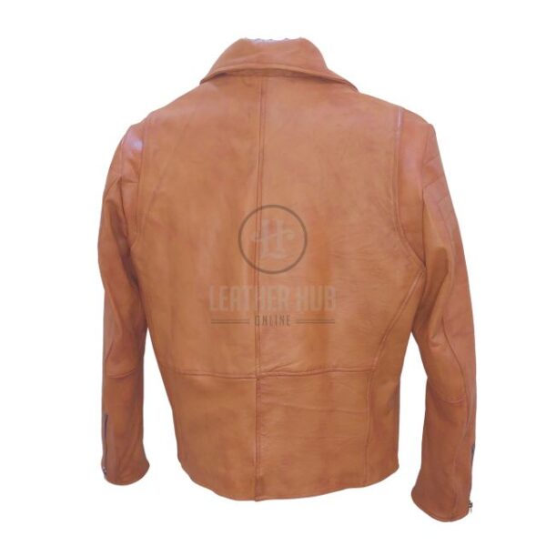 Blouson de motard en cuir véritable de mouton marron pour homme, style racer (10)