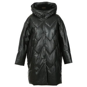 Manteau long en cuir véritable matelassé pour femme