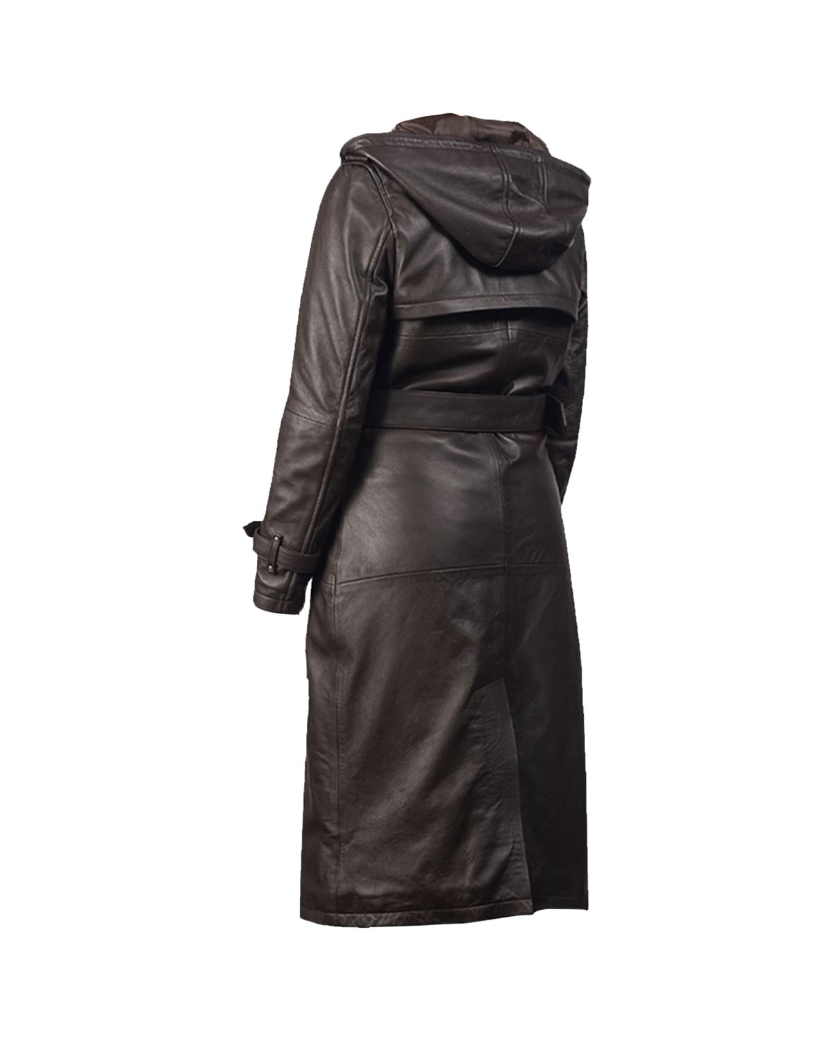 Trench-coat long en cuir véritable naturel pour femme, noir (4)