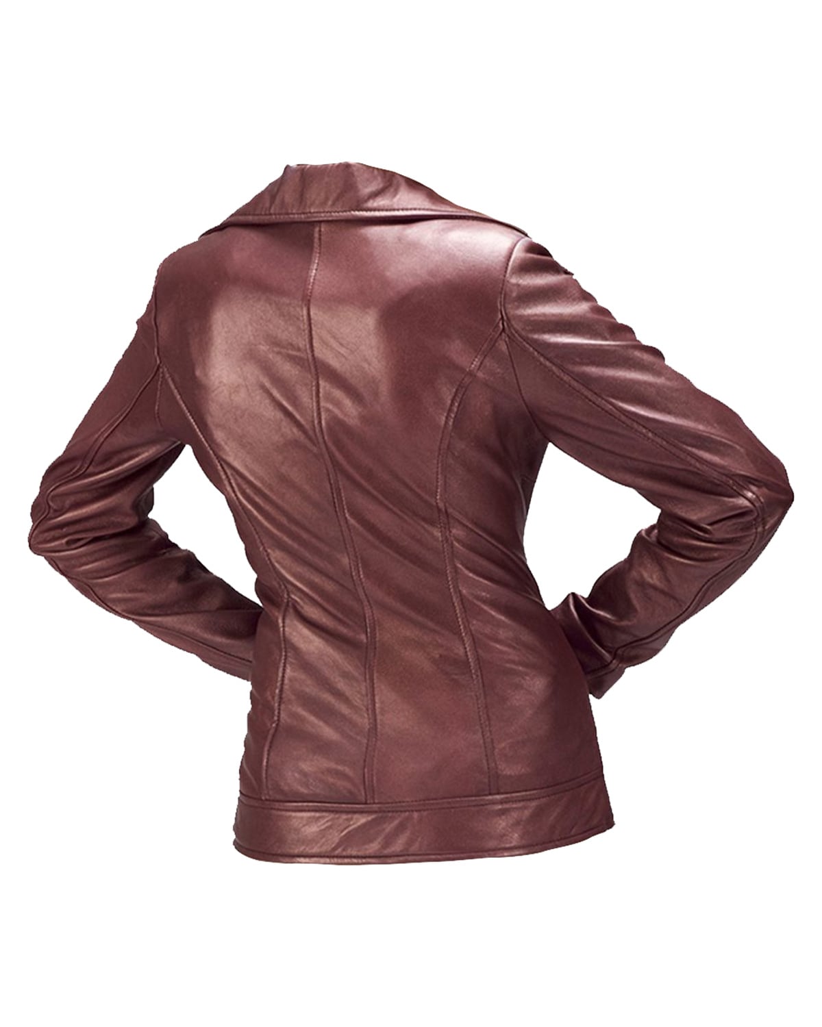 Veste de motard classique en peau de mouton marron pour femme (3)