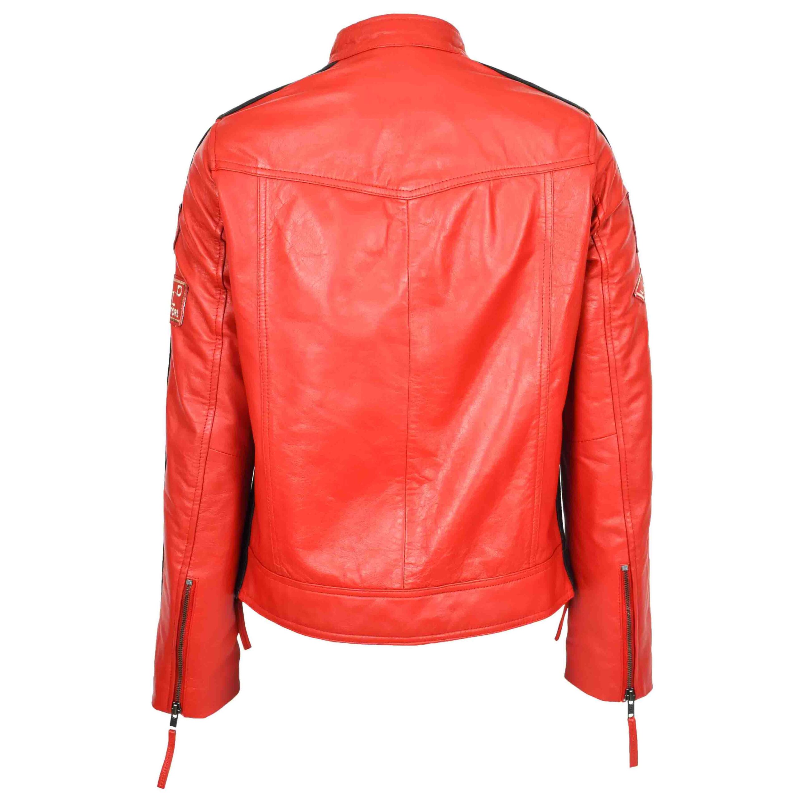 BUNERI Rouge Veste Biker Femme Cuir Cafe Racer Badges Moto – Image 2