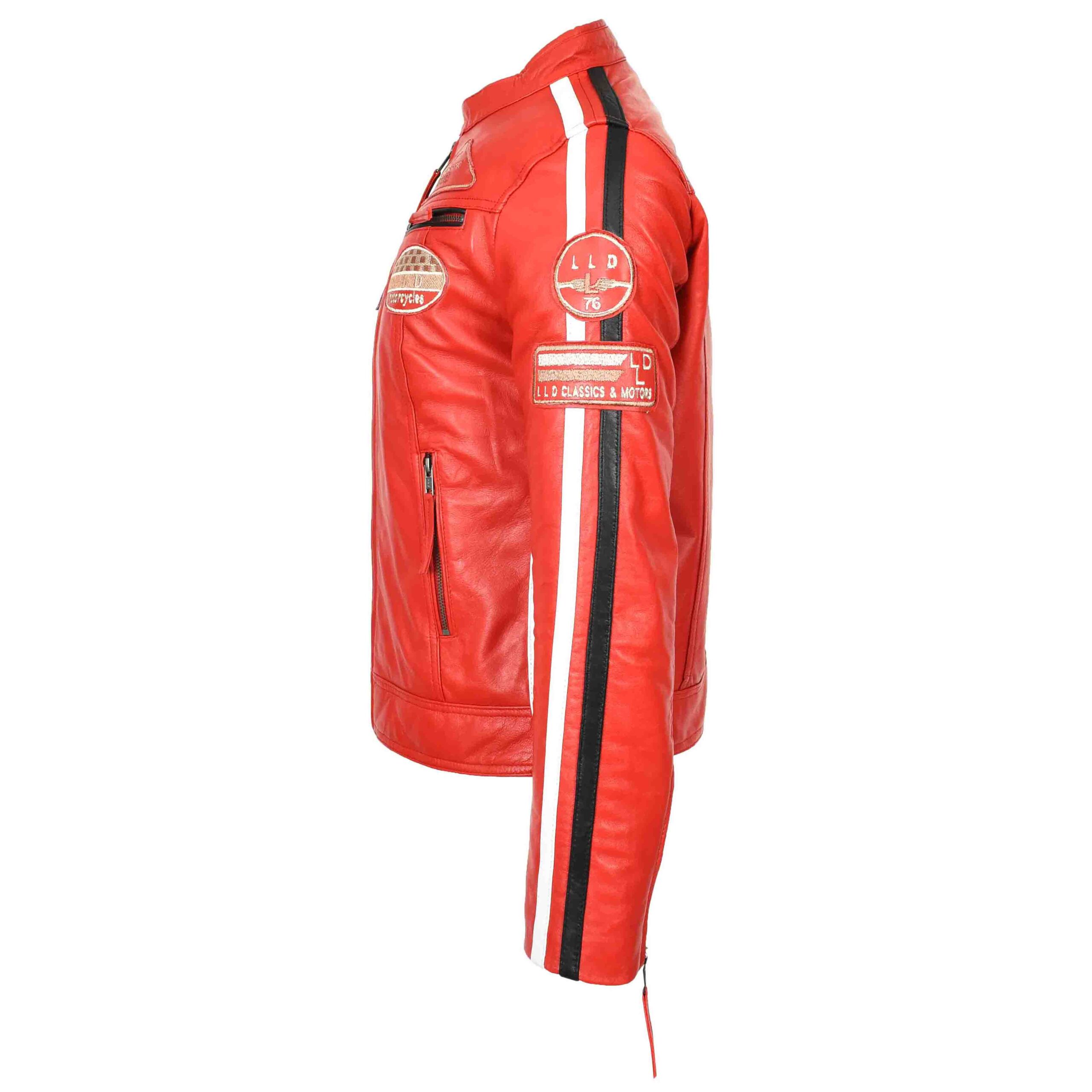 BUNERI Rouge Veste Biker Femme Cuir Cafe Racer Badges Moto – Image 5