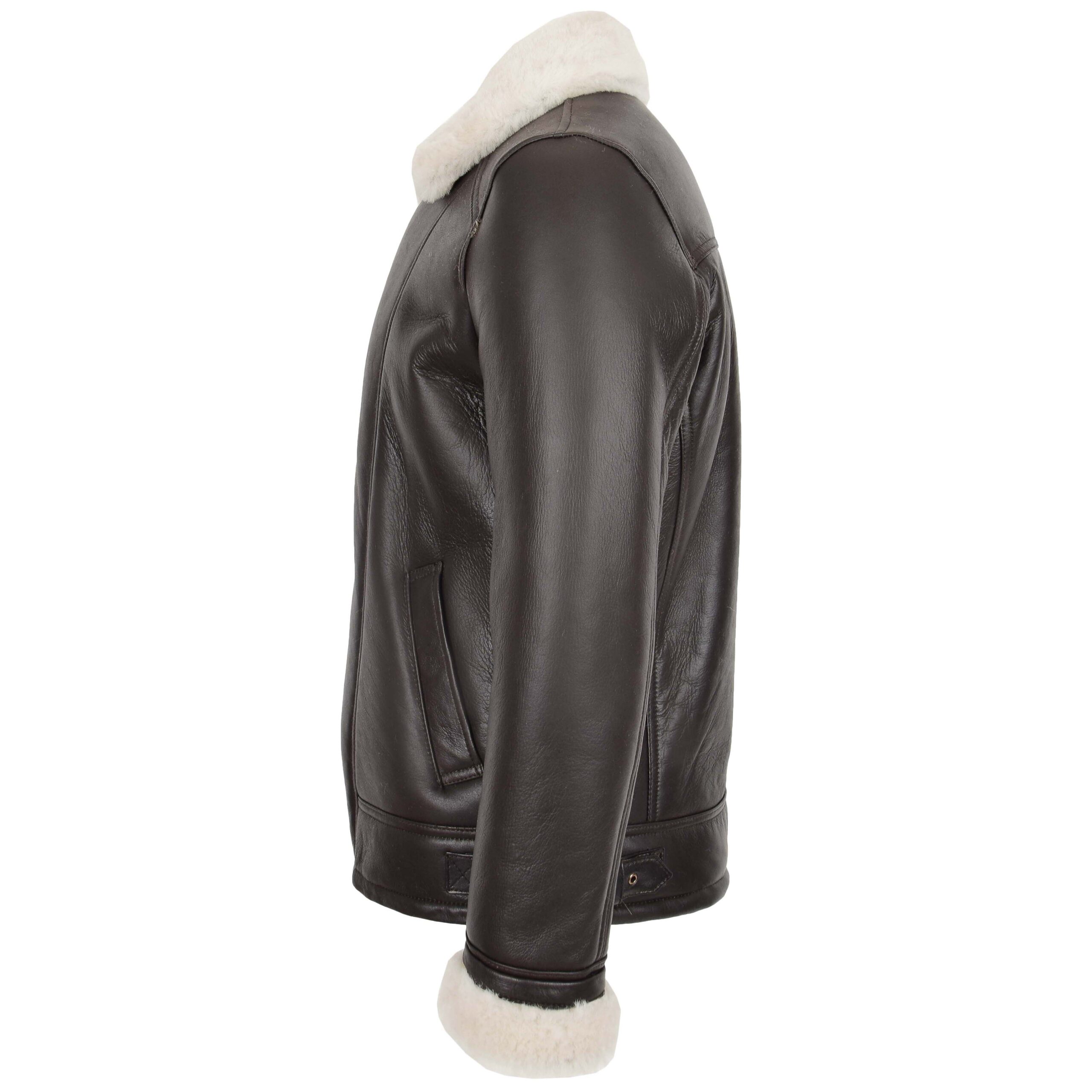 BUNERI Veste Homme Aviateur Peau de Mouton Pilote Marron Blanc – Image 5