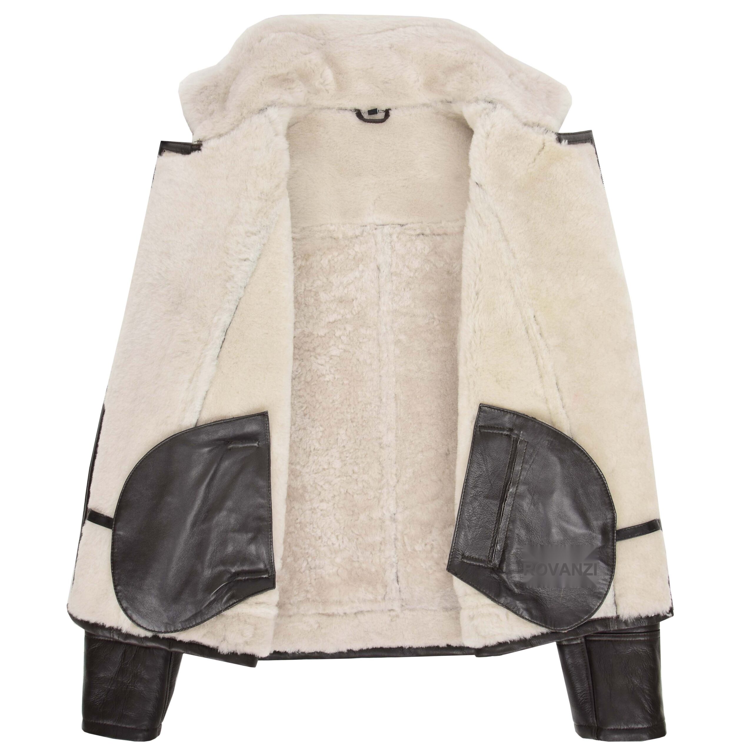 BUNERI Veste Homme Aviateur Peau de Mouton Pilote Marron Blanc – Image 6