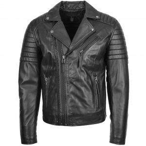 BUNERI Biker Cuir Noir Double Zip Crochet Homme