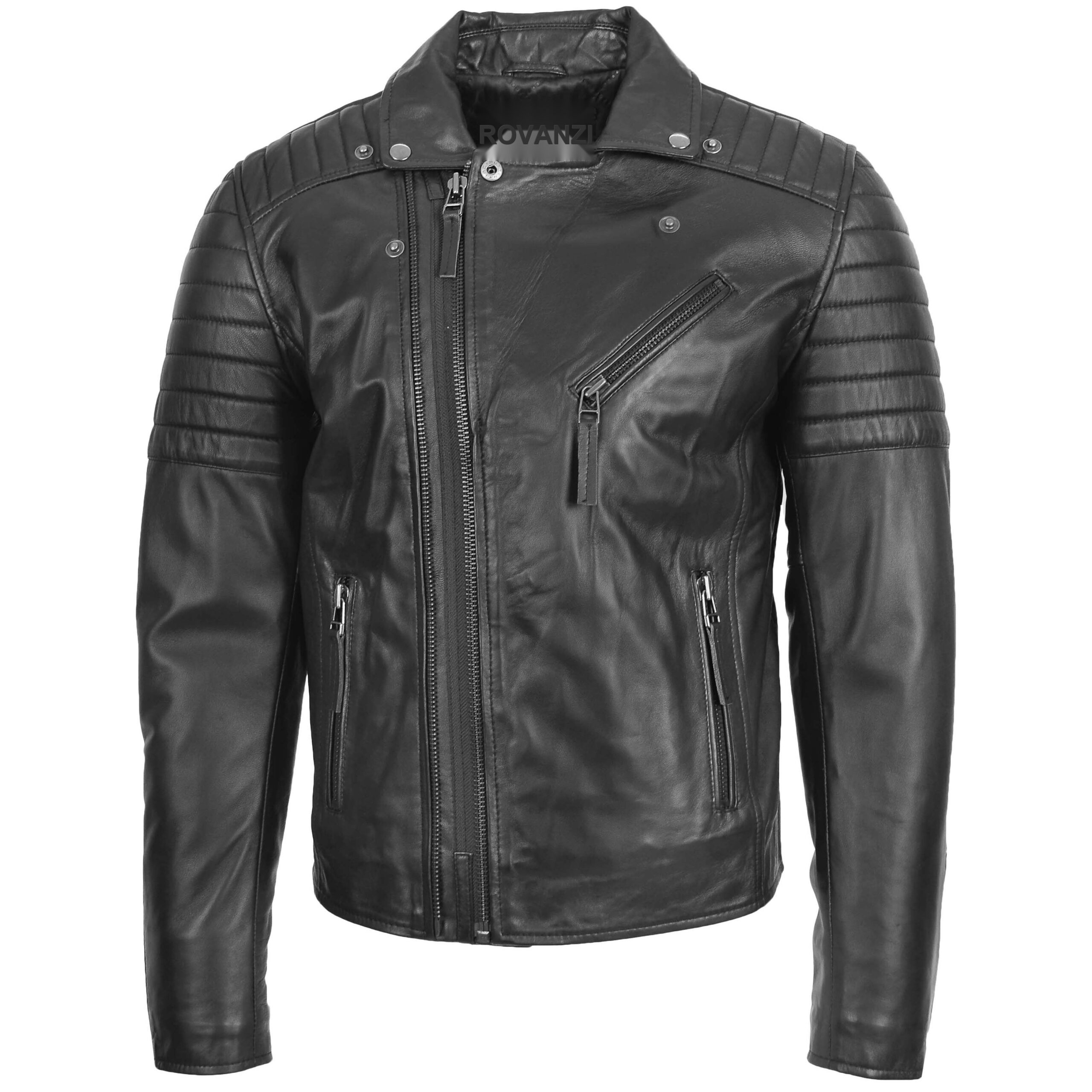 BUNERI Biker Cuir Noir Double Zip Crochet Homme – Image 3