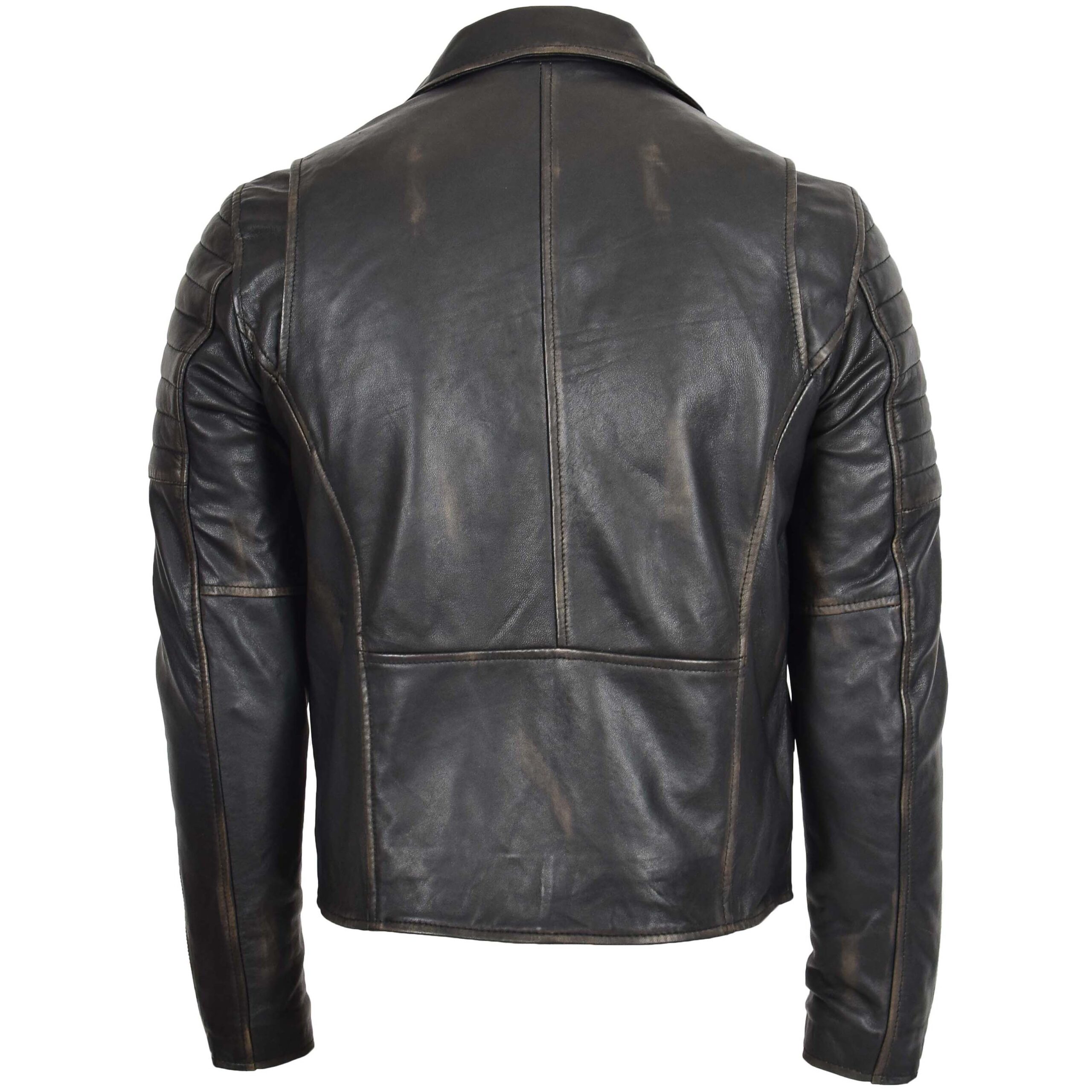 BUNERI Biker Cuir Noir Double Zip Crochet Rub Off Homme – Image 2