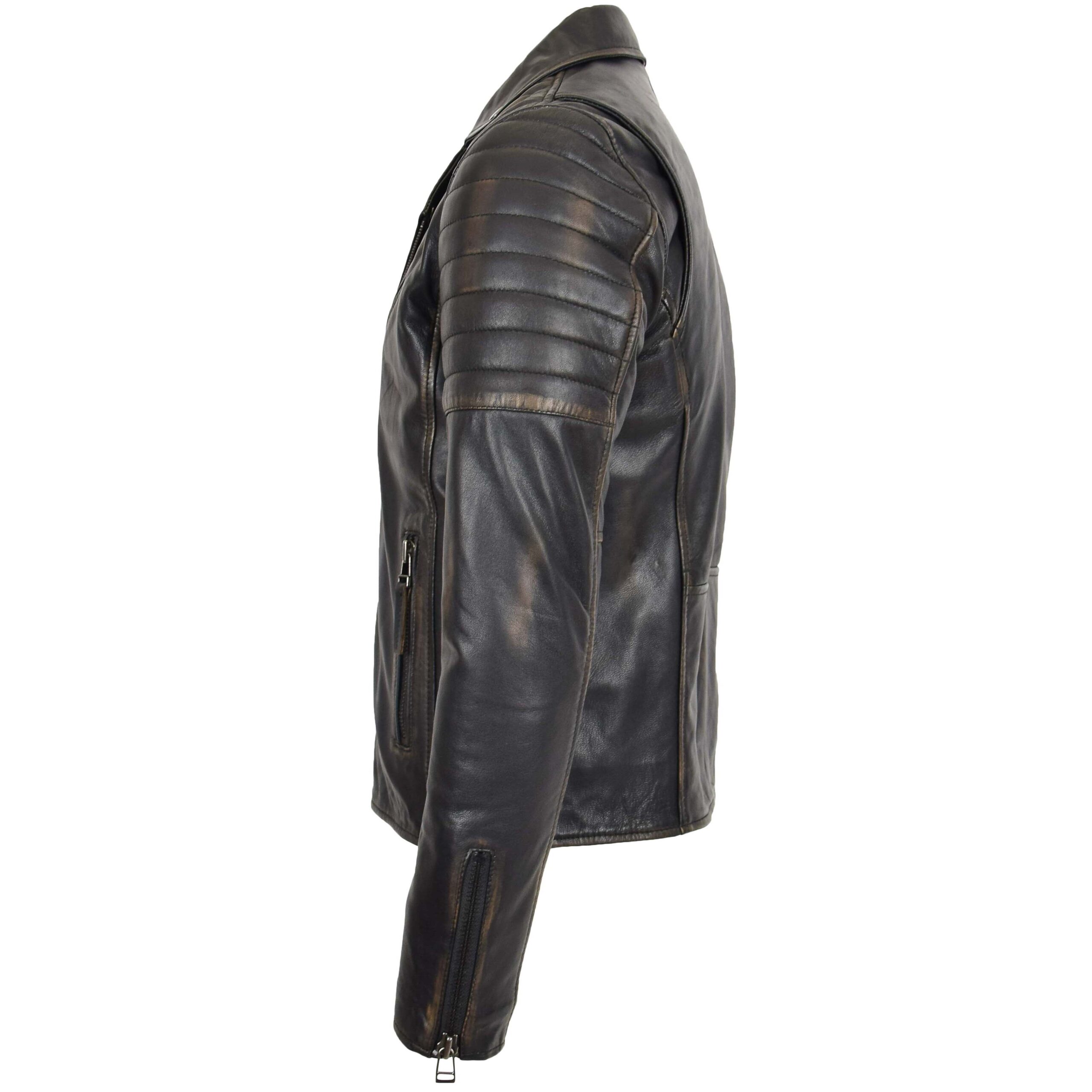BUNERI Biker Cuir Noir Double Zip Crochet Rub Off Homme – Image 5