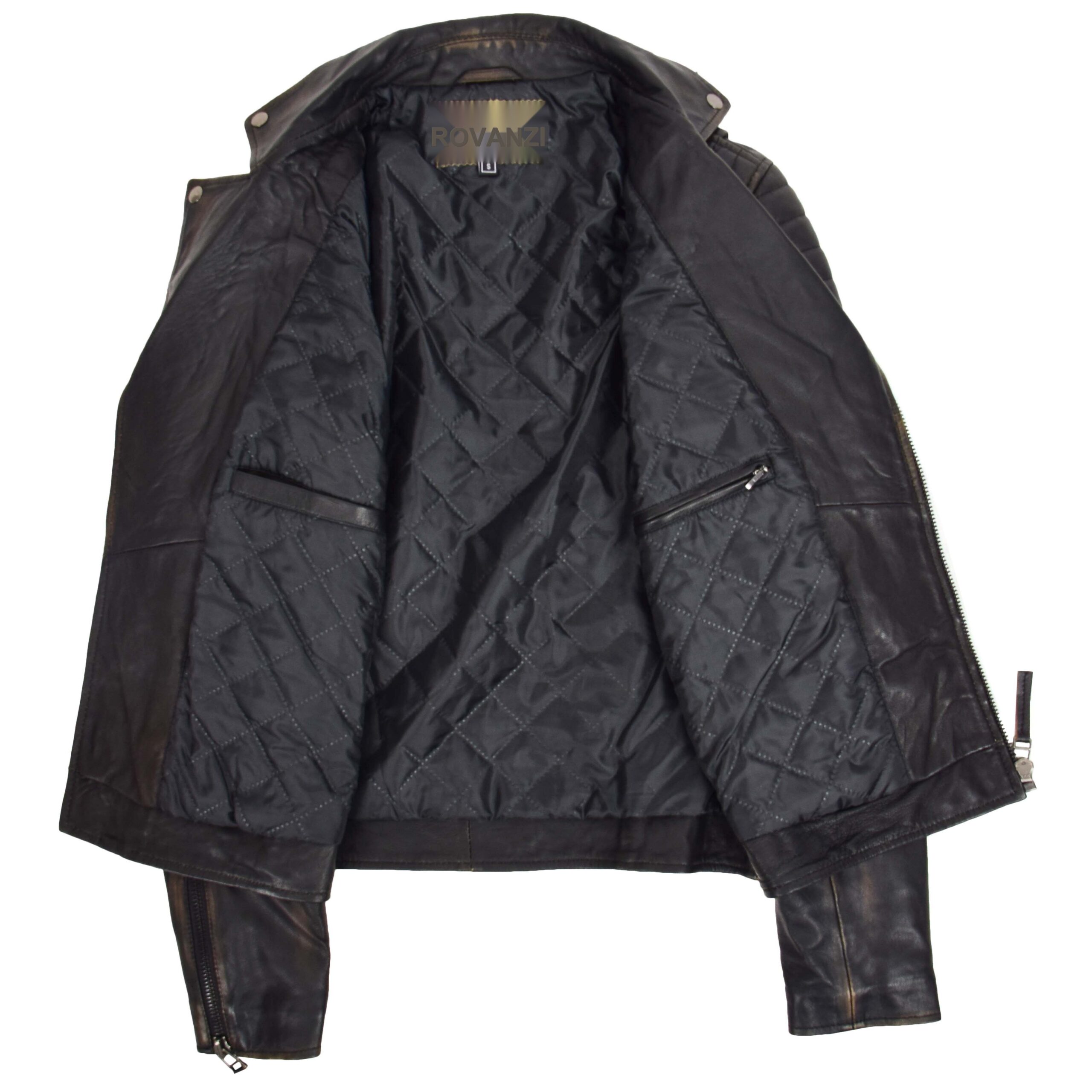 BUNERI Biker Cuir Noir Double Zip Crochet Rub Off Homme – Image 6