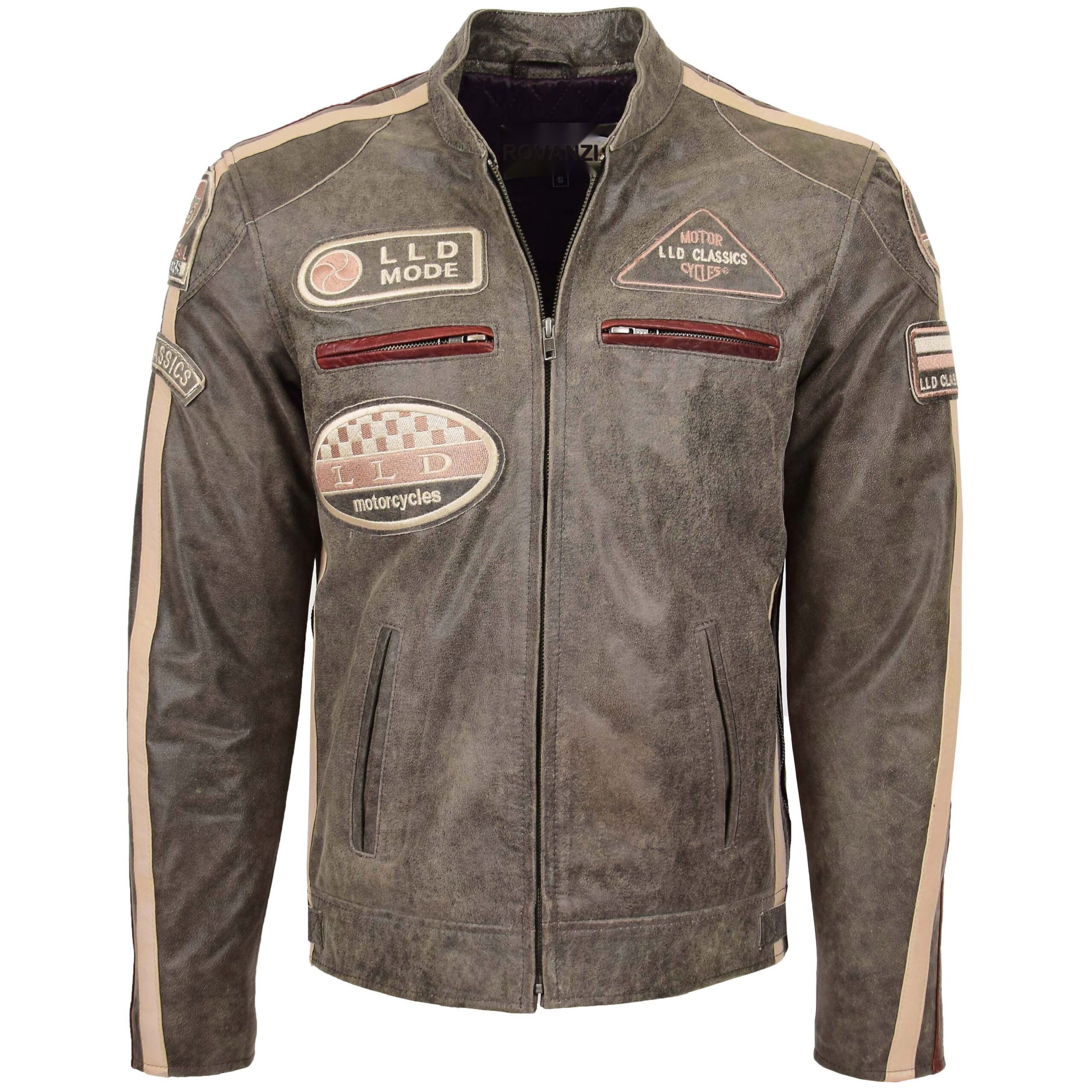 BUNERI Biker Cuir Kurt Marron avec Badges Homme