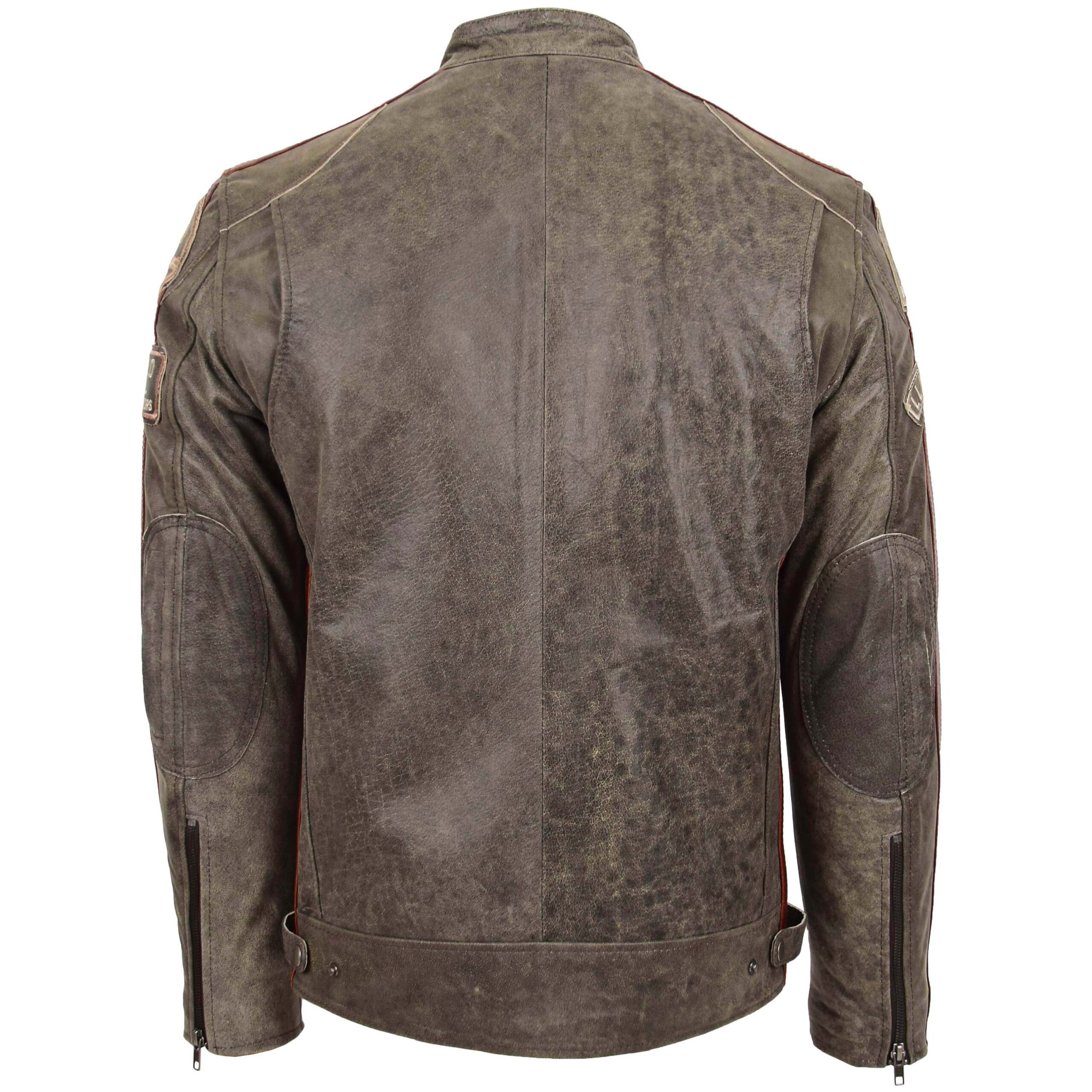 BUNERI Biker Cuir Kurt Marron avec Badges Homme – Image 2