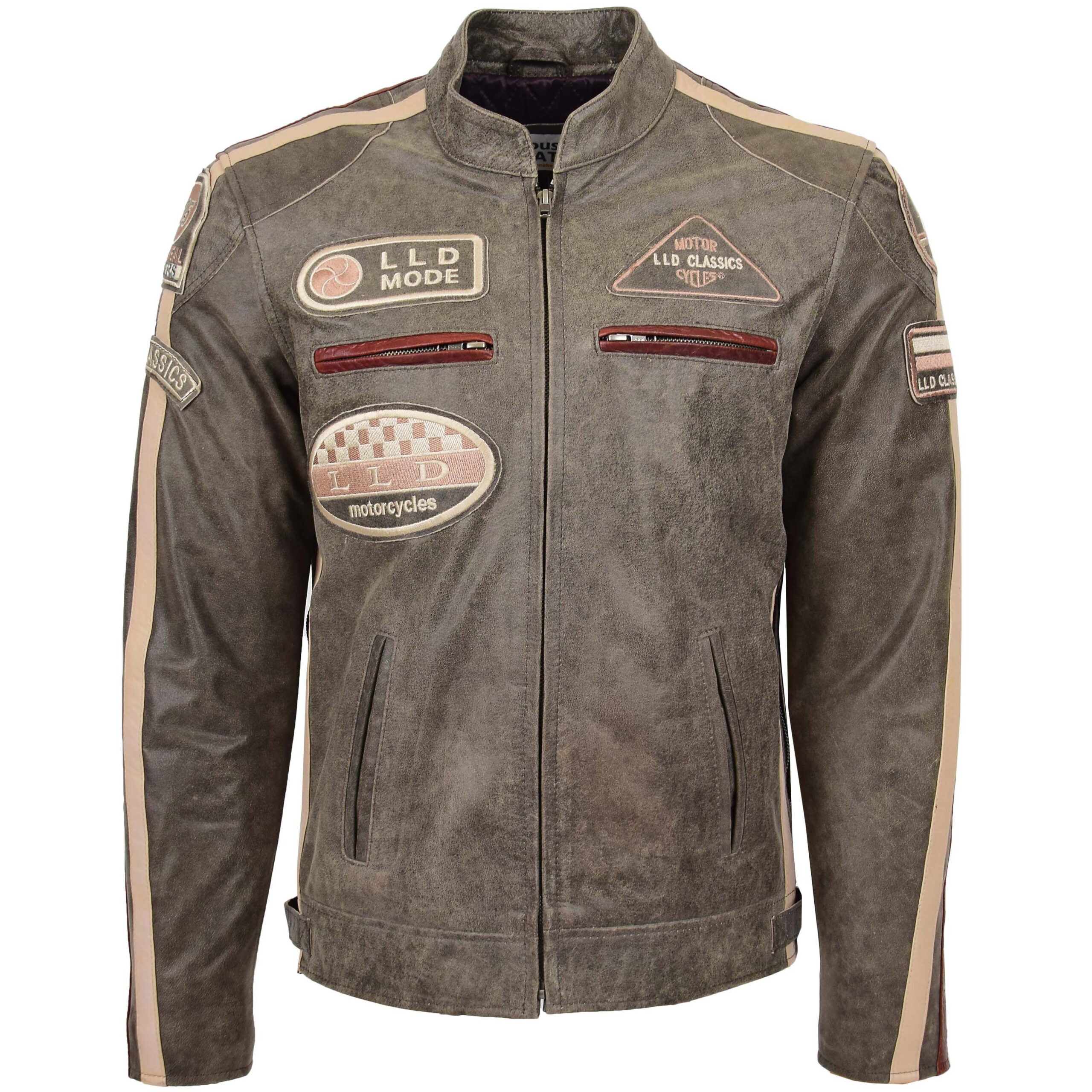 BUNERI Biker Cuir Kurt Marron avec Badges Homme – Image 3