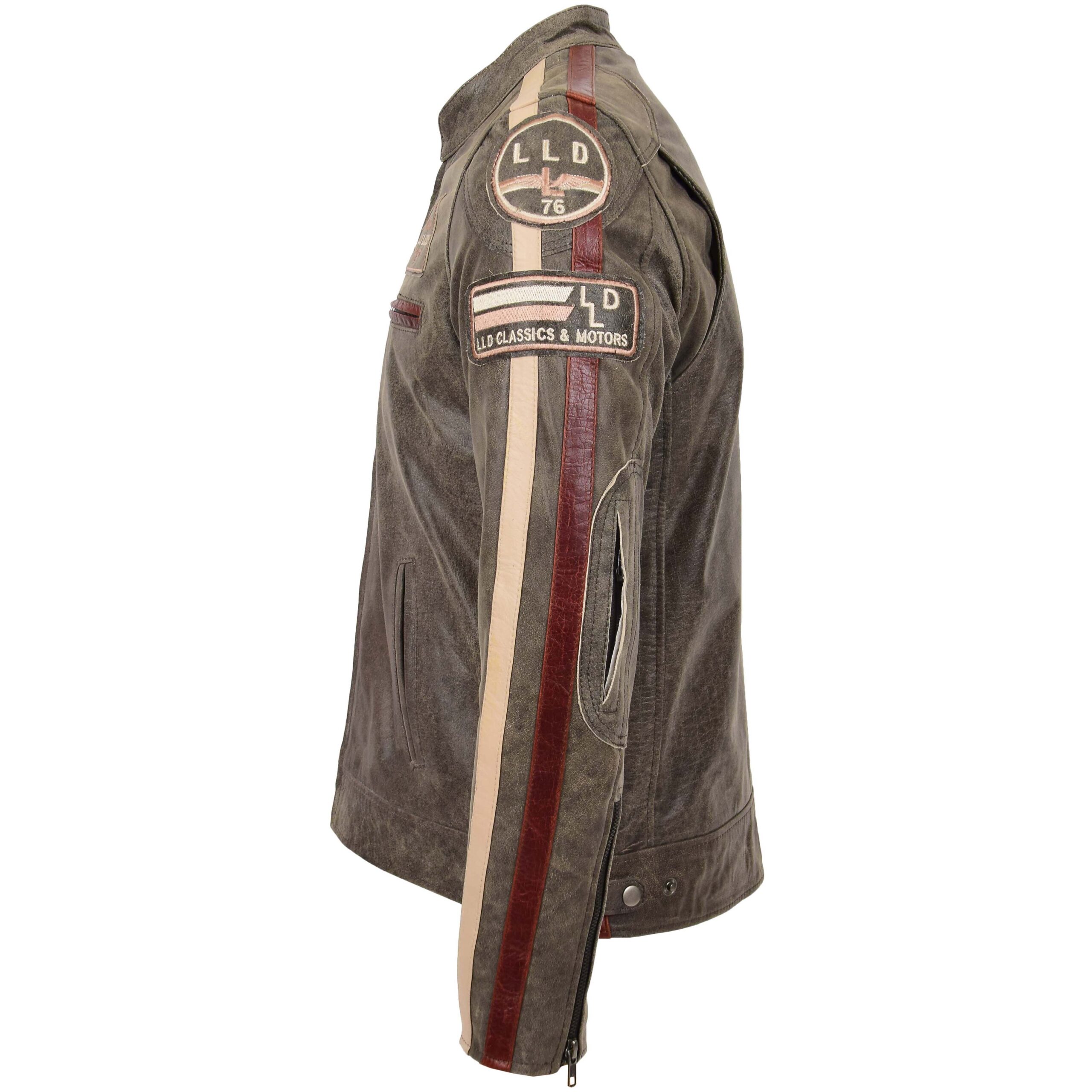 BUNERI Biker Cuir Kurt Marron avec Badges Homme – Image 5