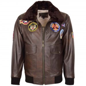BUNERI Veste Homme Cuir Bomber Style Air Force Marron