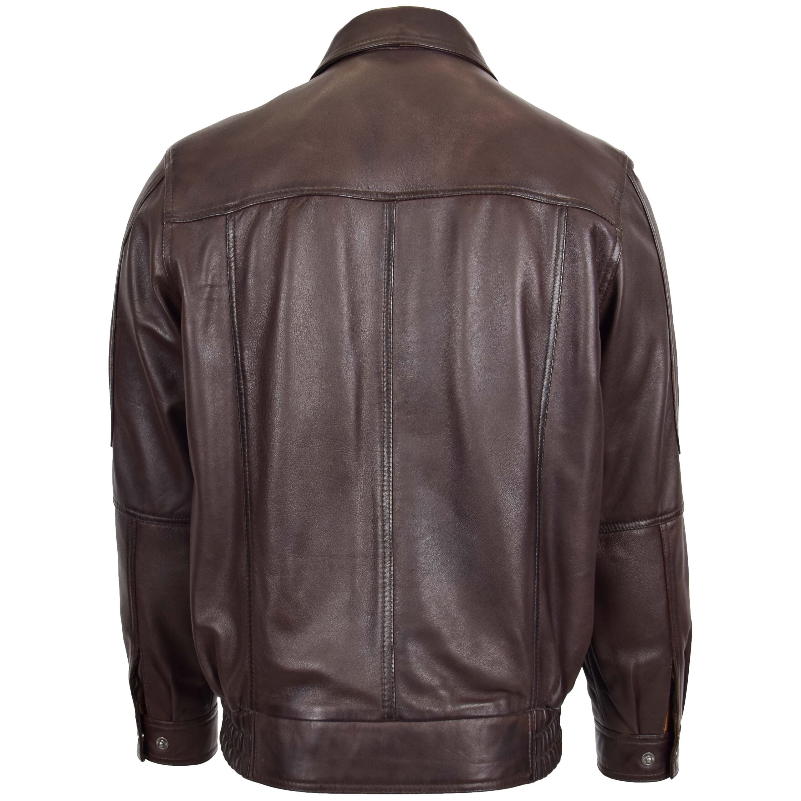 BUNERI Veste Homme Cuir Bomber Classique Marron Nappa – Image 2