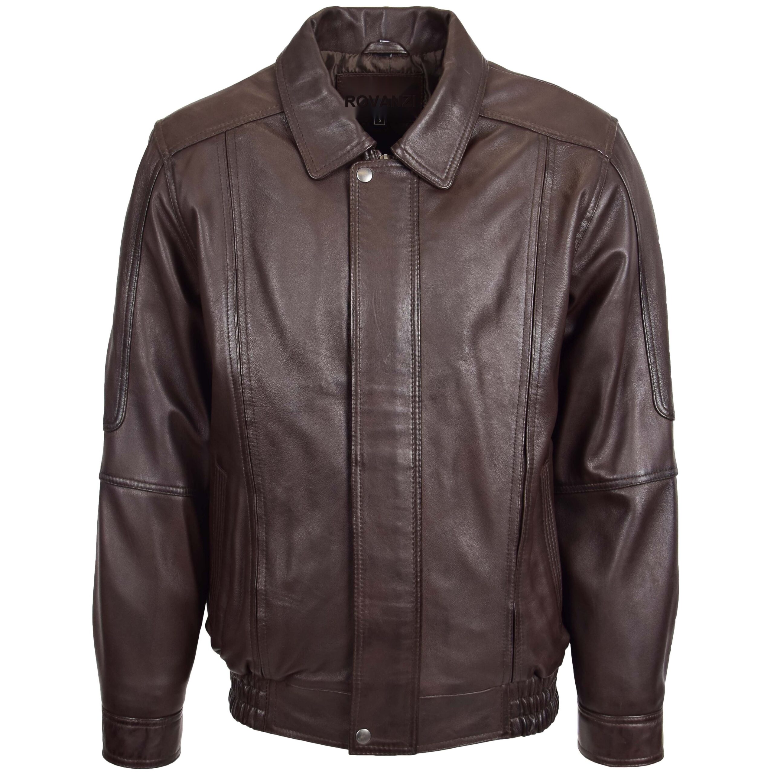 BUNERI Veste Homme Cuir Bomber Classique Marron Nappa – Image 3