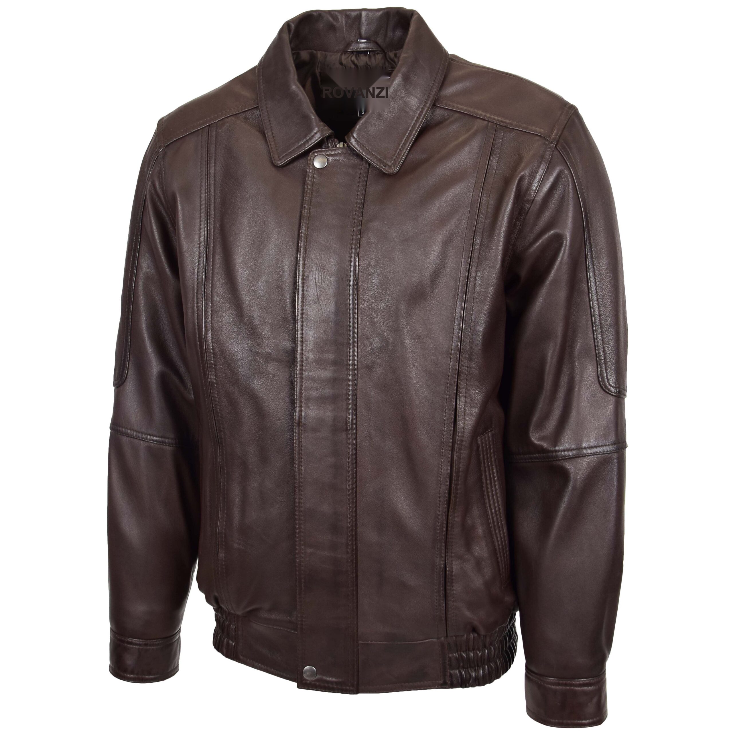 BUNERI Veste Homme Cuir Bomber Classique Marron Nappa – Image 4