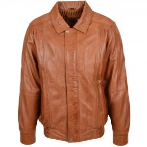 BUNERI Blouson Bomber Homme Cuir Style Classique Camel