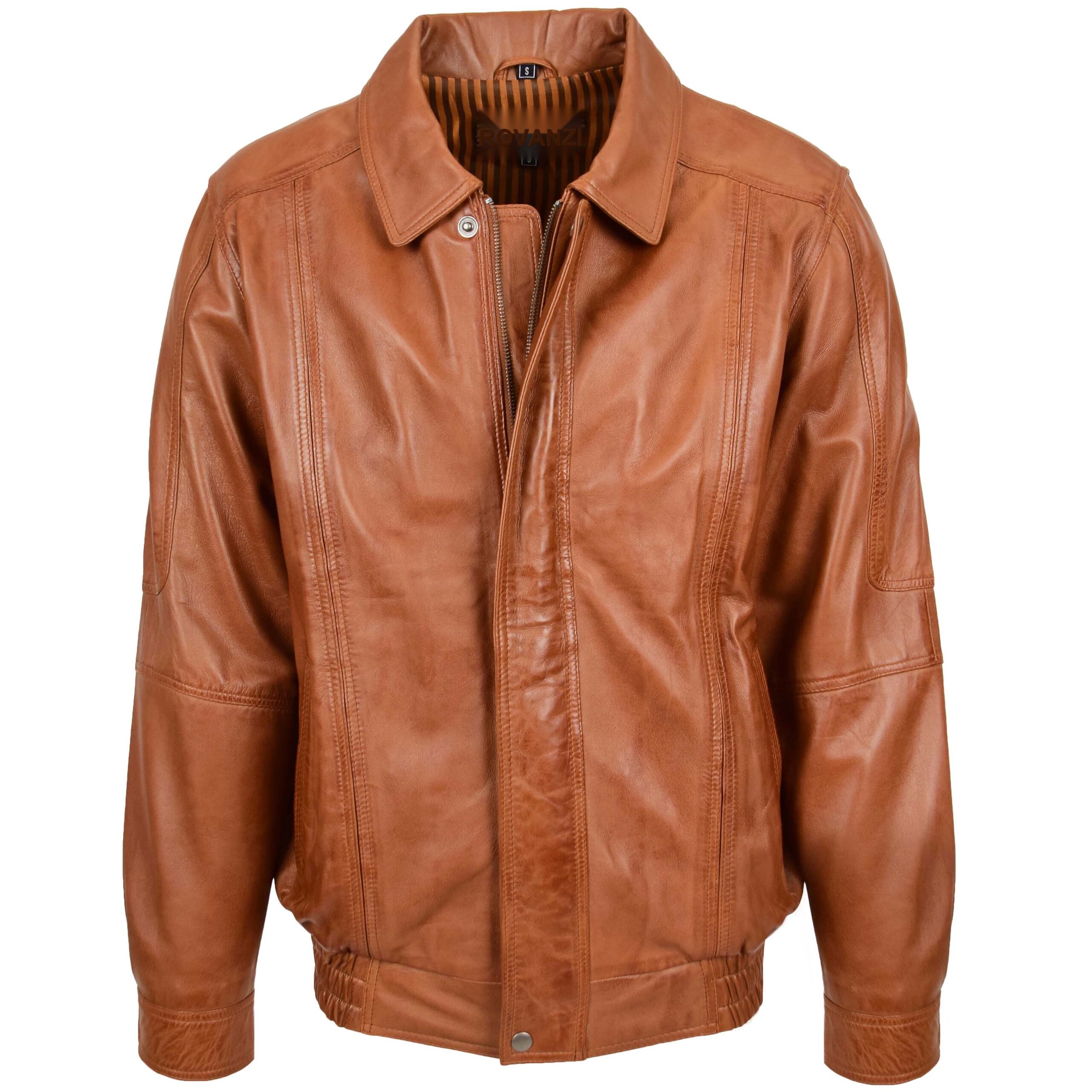 BUNERI Blouson Bomber Homme Cuir Style Classique Camel – Image 3