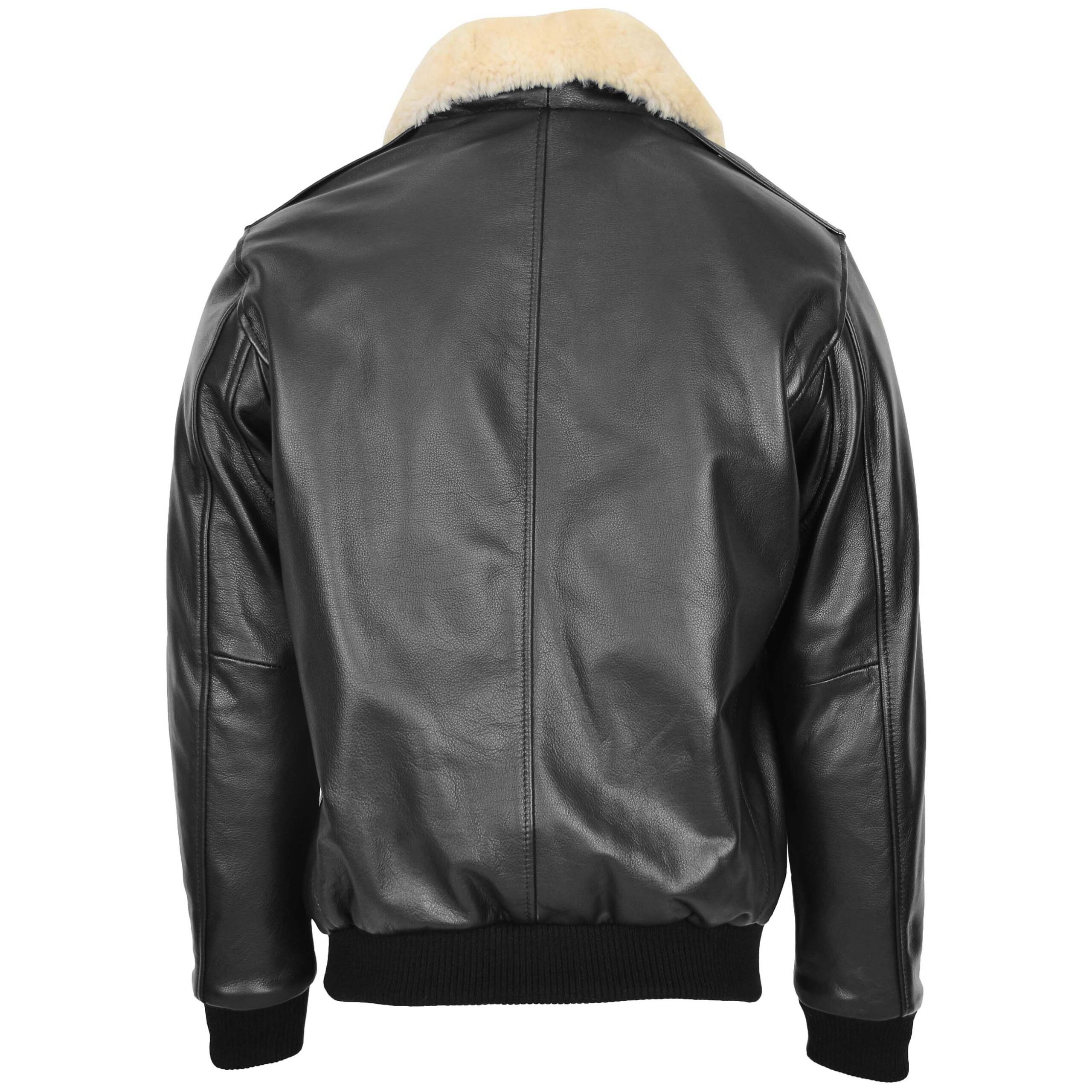 BUNERI Bomber Cuir Viggo Noir avec Col Mouton – Image 2