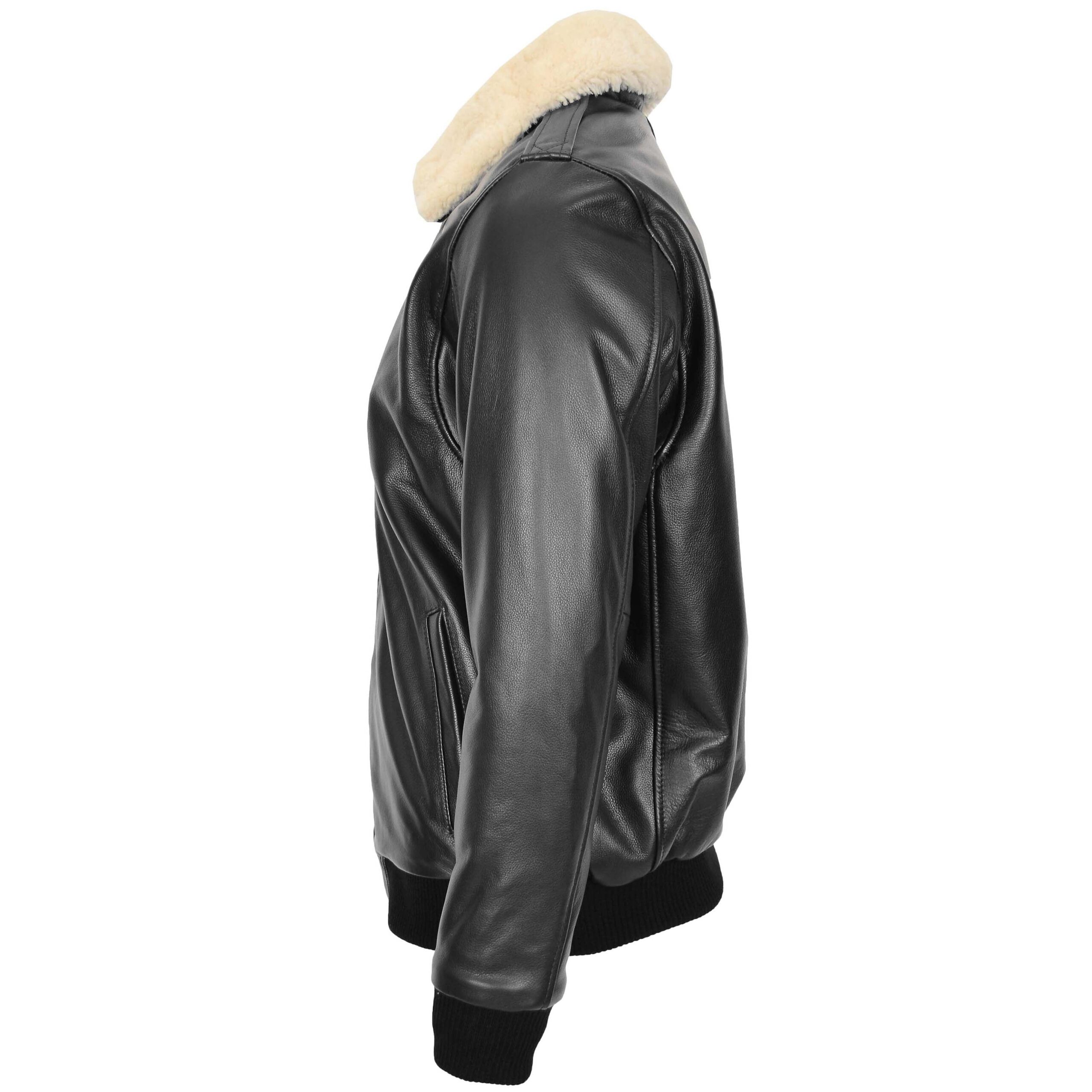 BUNERI Bomber Cuir Viggo Noir avec Col Mouton – Image 5