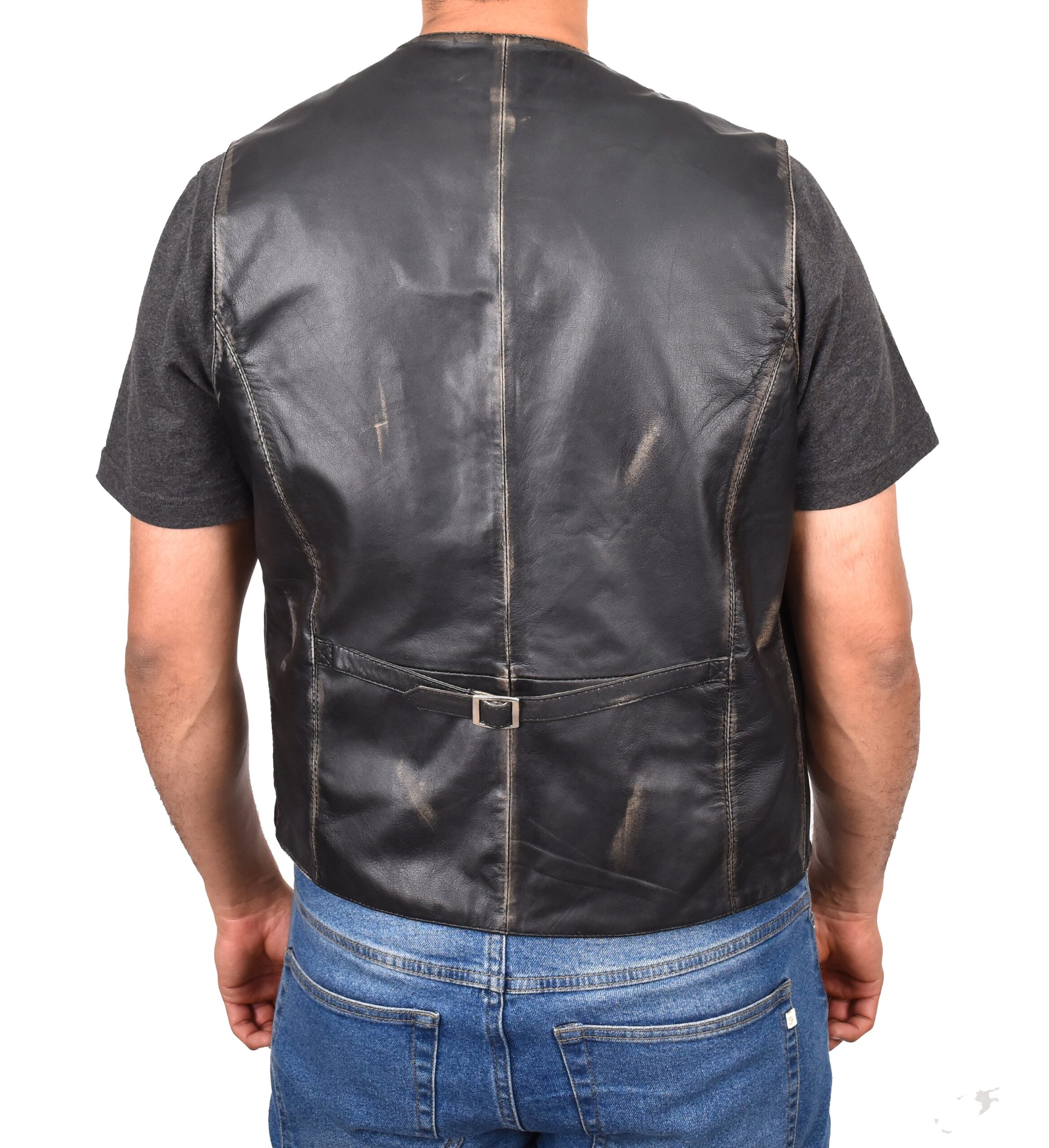 BUNERI Cuir Nick Noir Vintage Boutonné – Image 2