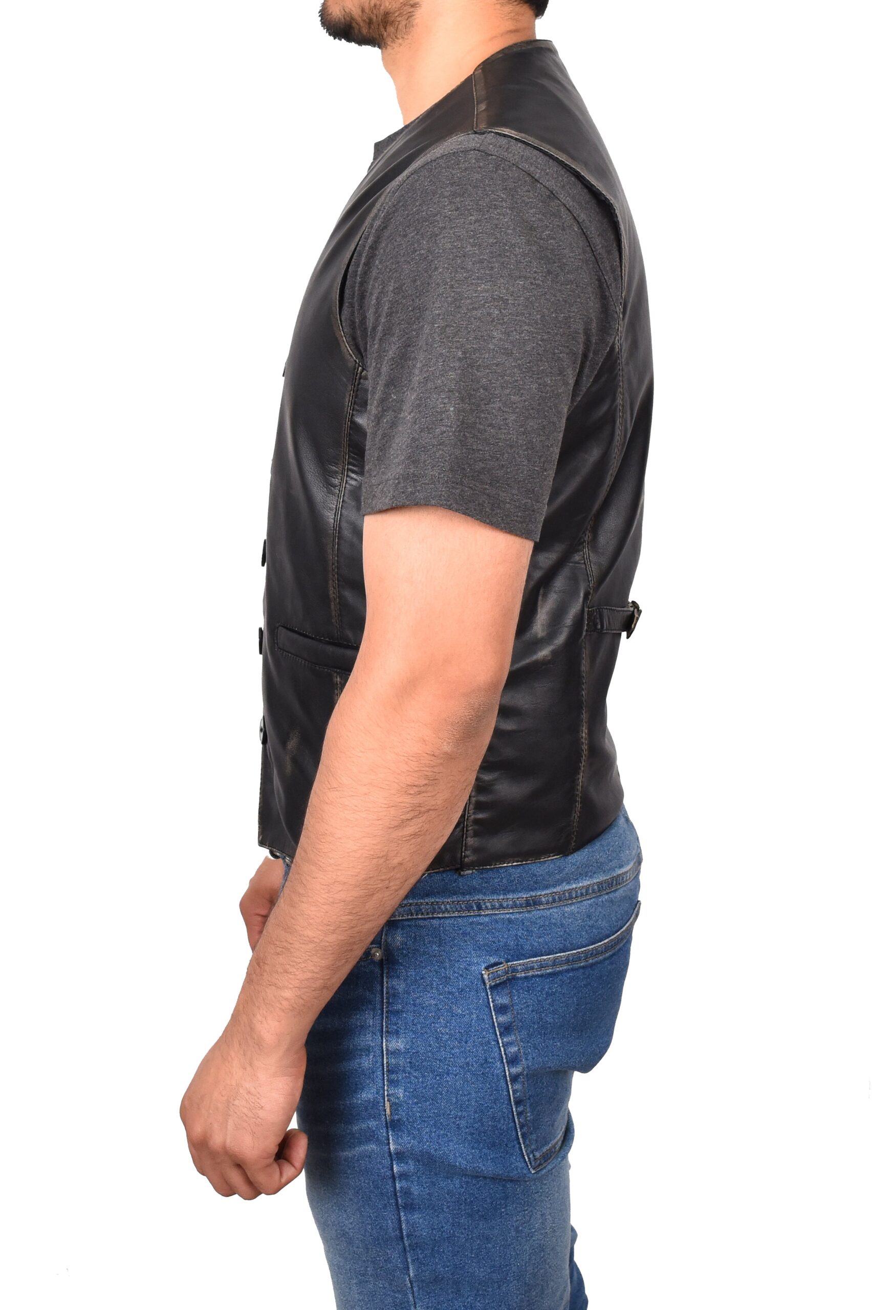 BUNERI Cuir Nick Noir Vintage Boutonné – Image 3