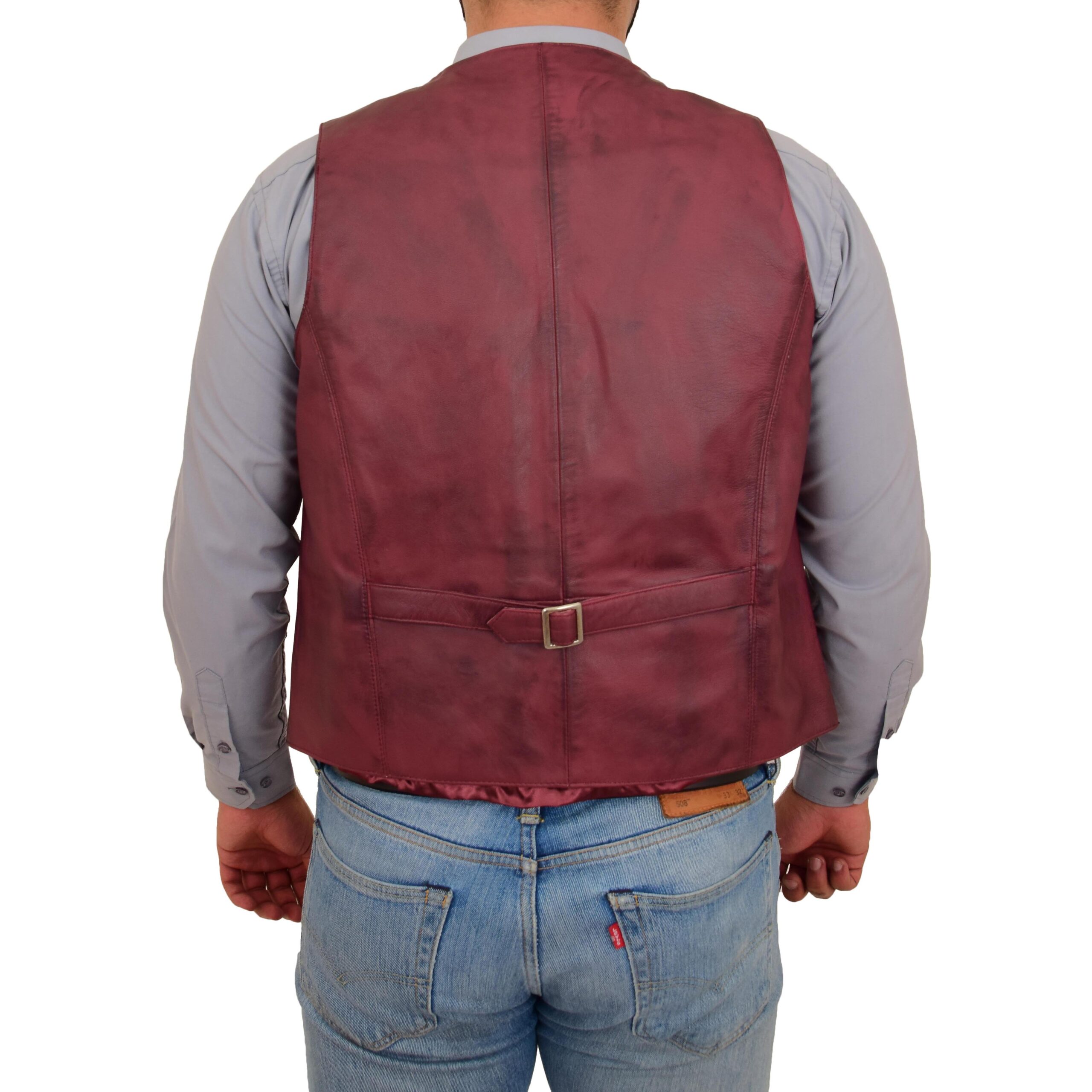 BUNERI Gilet en Cuir Bordeaux pour Homme à Boutonnage – Image 2