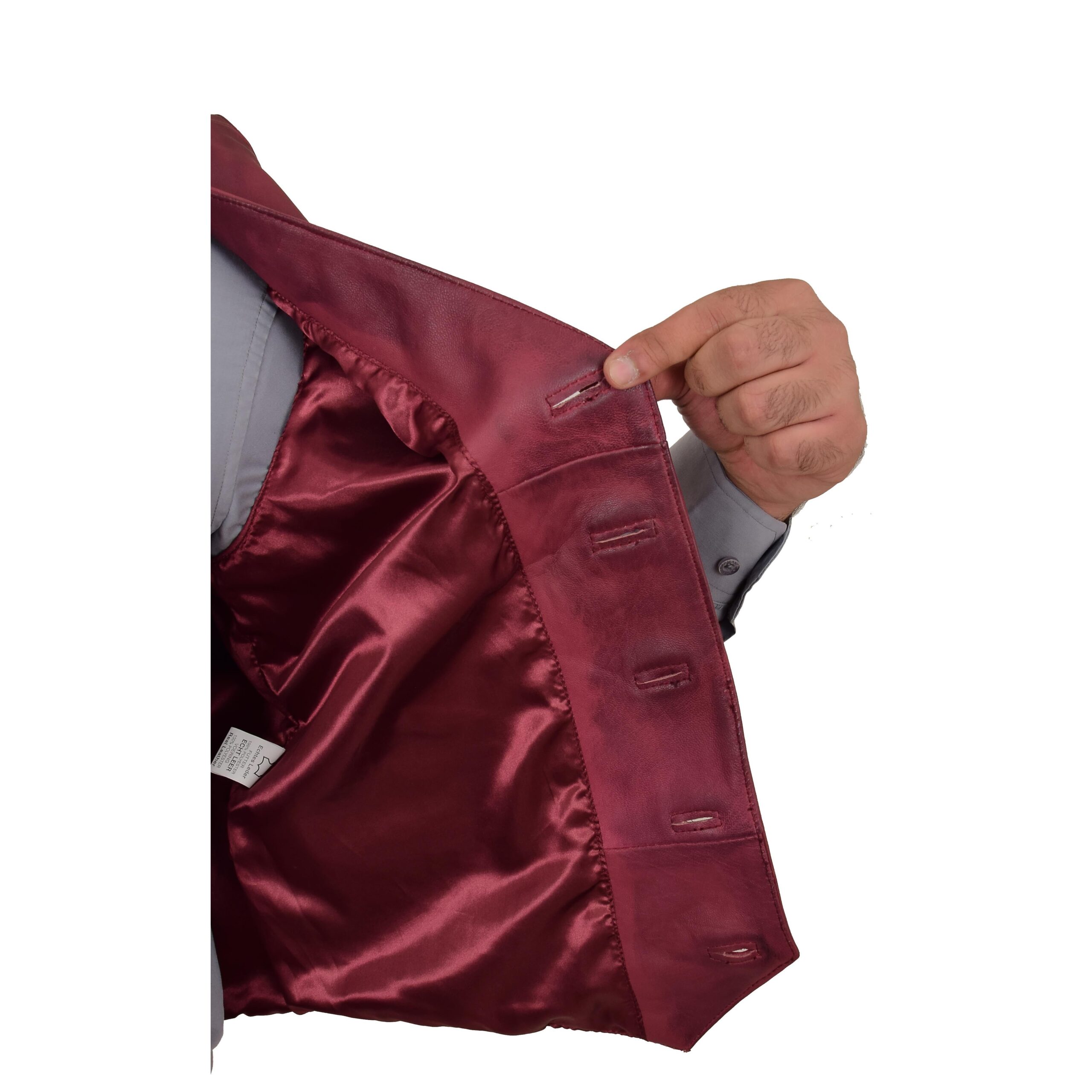 BUNERI Gilet en Cuir Bordeaux pour Homme à Boutonnage – Image 5
