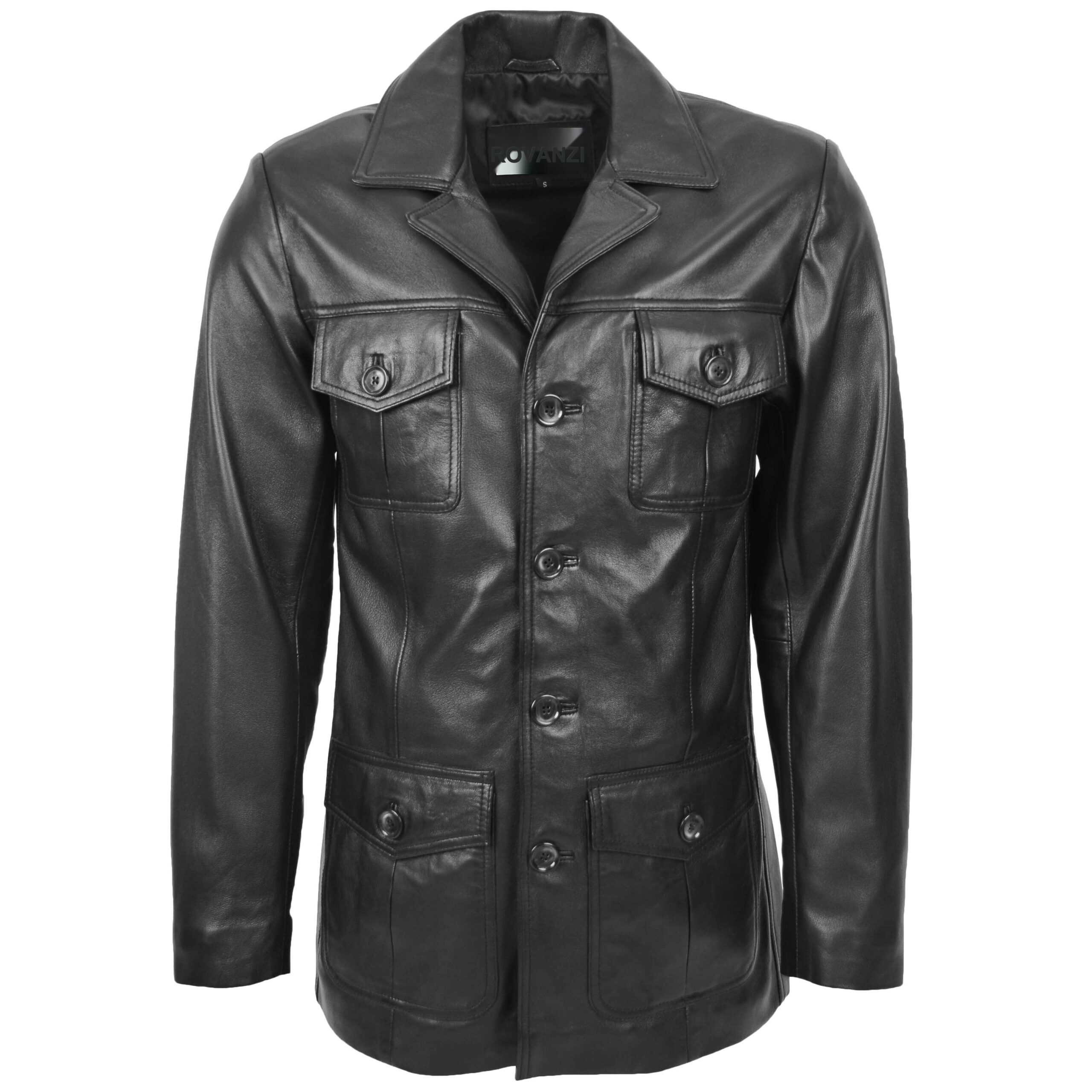 BUNERI Veste Homme Cuir Reefer Boutonne Noir