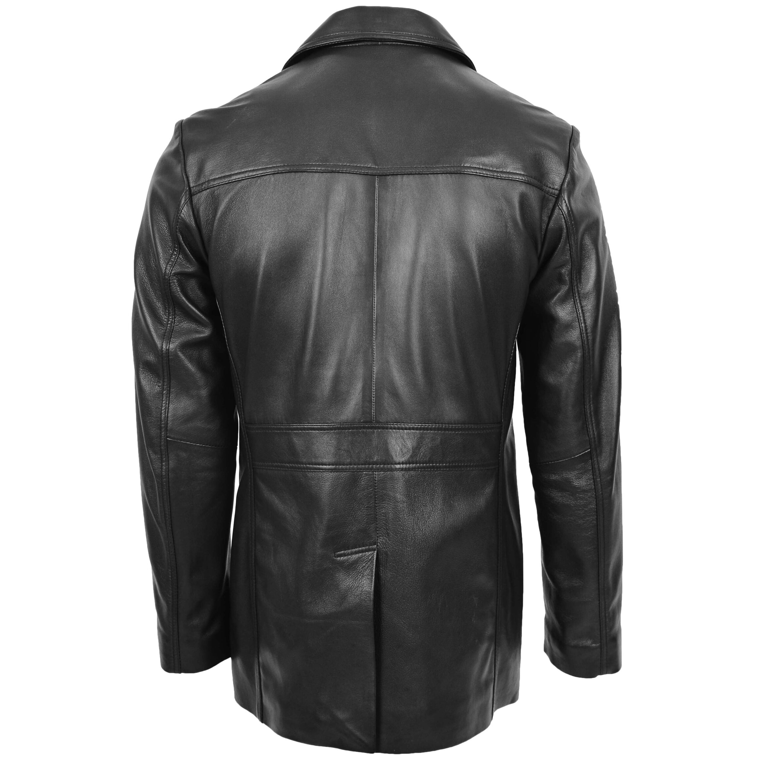 BUNERI Veste Homme Cuir Reefer Boutonne Noir – Image 2