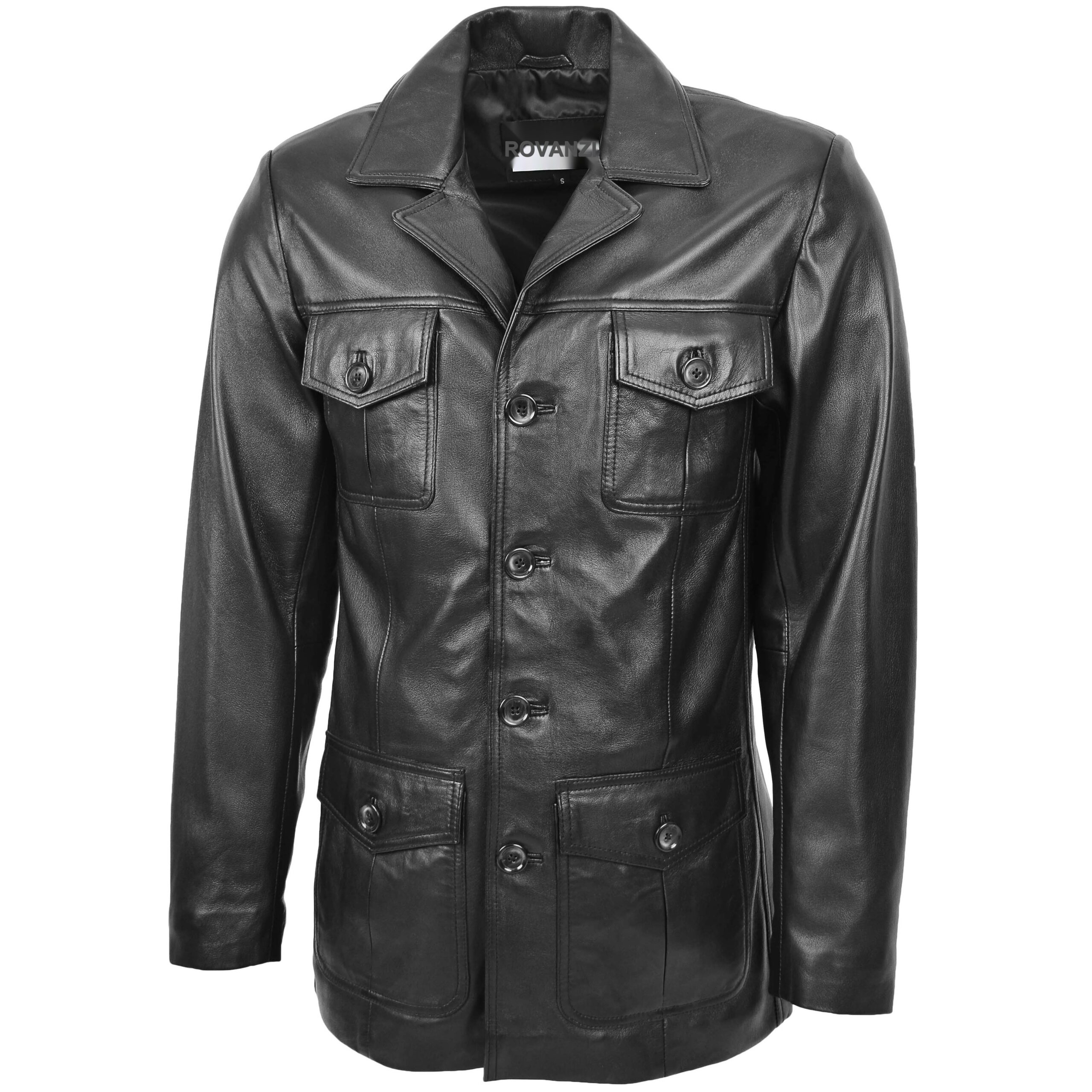 BUNERI Veste Homme Cuir Reefer Boutonne Noir – Image 3