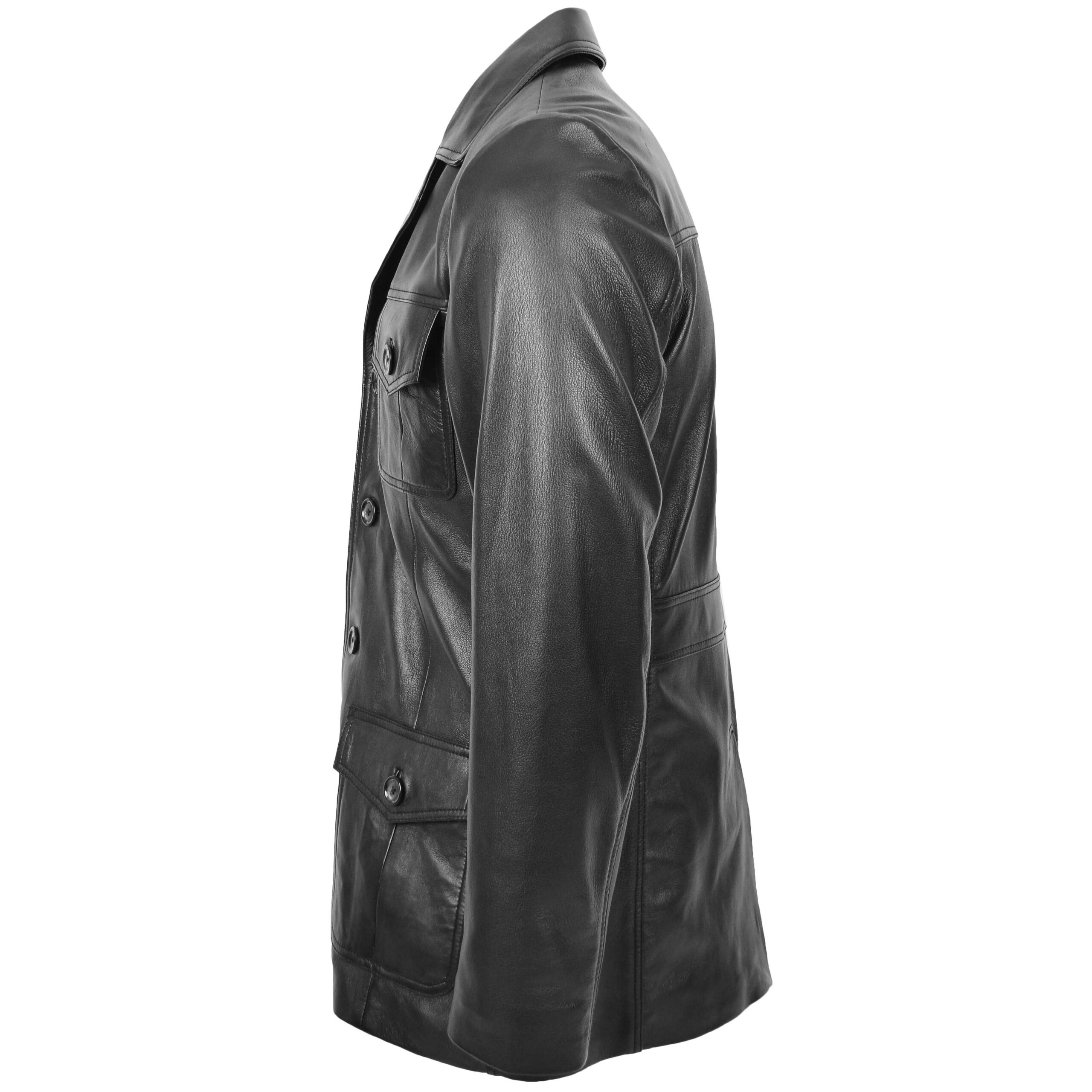 BUNERI Veste Homme Cuir Reefer Boutonne Noir – Image 4