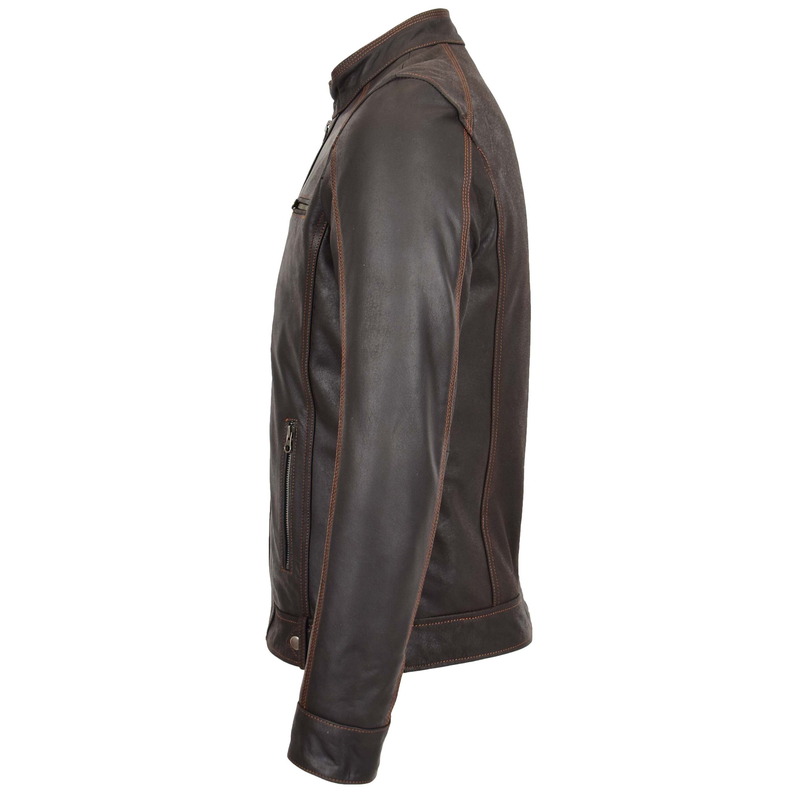 BUNERI Veste Biker en Cuir Marron Classique à Zip pour Homme – Image 5