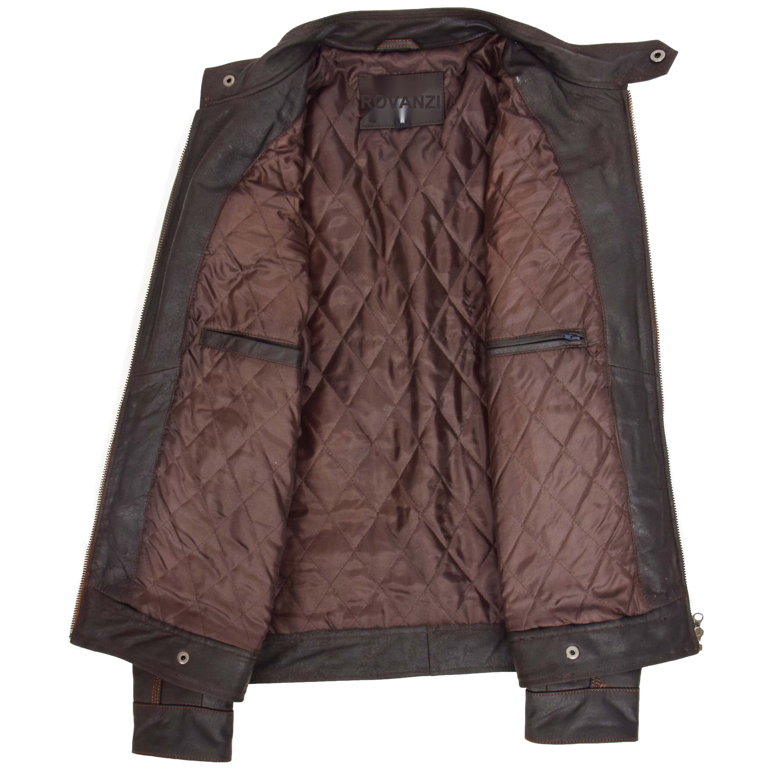 BUNERI Veste Biker en Cuir Marron Classique à Zip pour Homme – Image 6