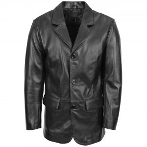 BUNERI Blazer en Cuir Souple Classique à 3 Boutons pour Homme Noir