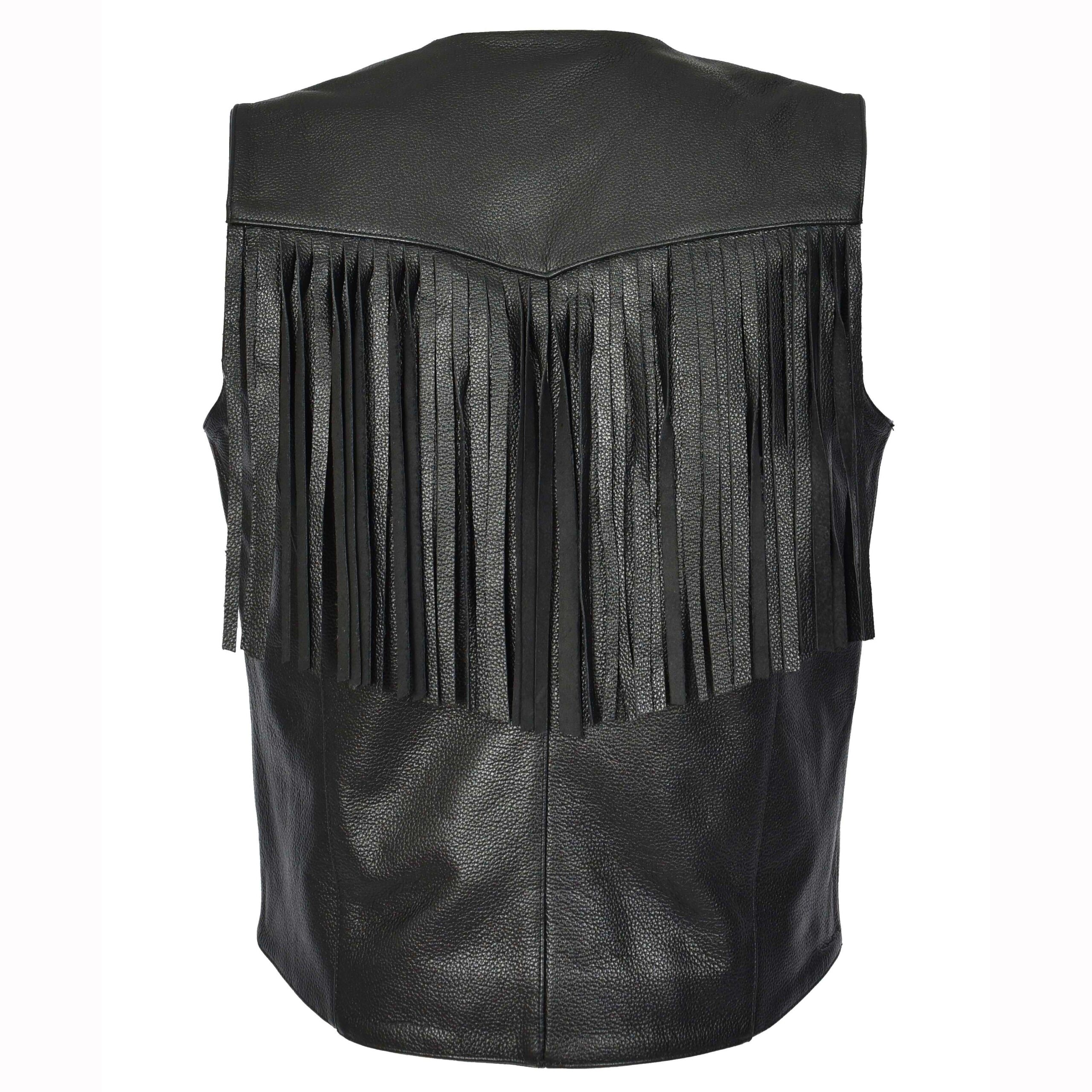 BUNERI Gilet Biker en Cuir de Vachette pour Homme Franges Western Noir – Image 2