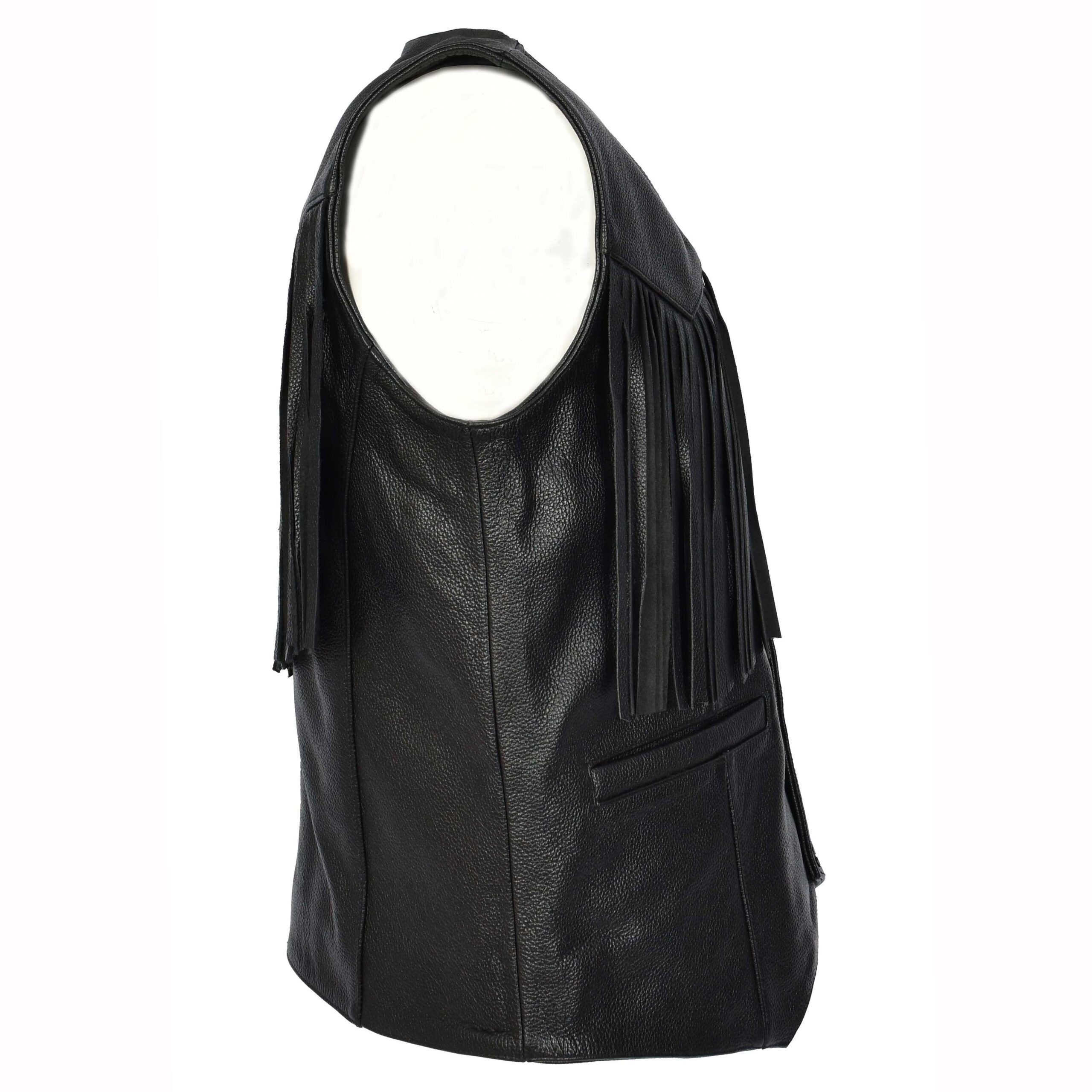 BUNERI Gilet Biker en Cuir de Vachette pour Homme Franges Western Noir – Image 3