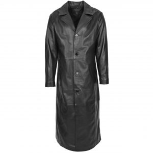 BUNERI Manteau Blazer Long en Cuir Noir pour Homme
