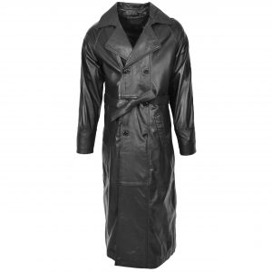 BUNERI Manteau Long en Cuir Noir Croisé pour Homme