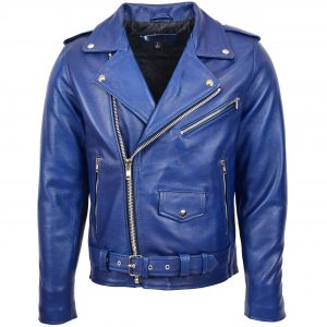 BUNERI Blouson Biker en Cuir Lourd Bleu pour Homme