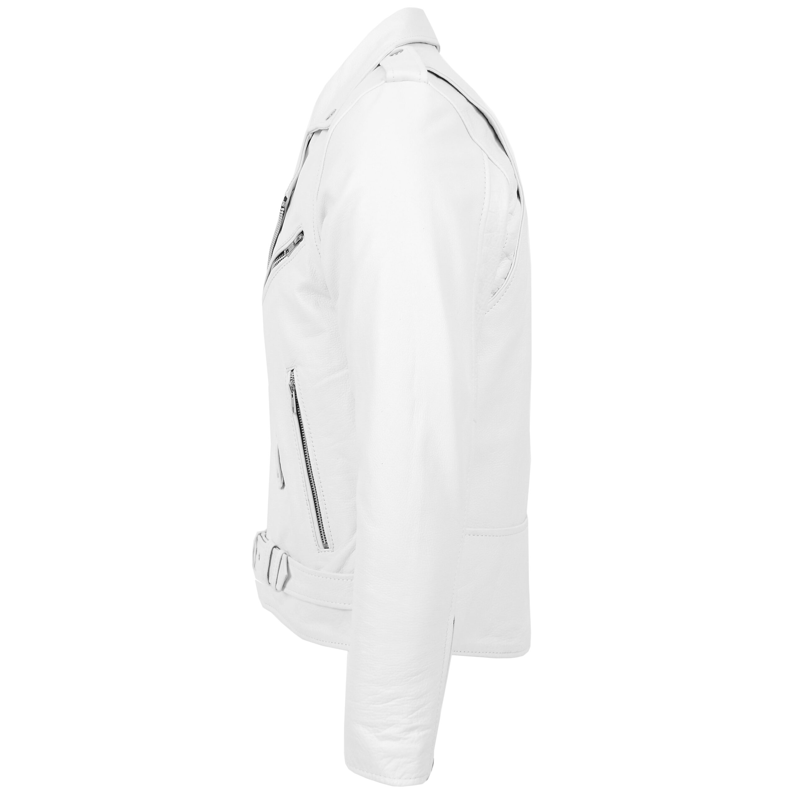 BUNERI Blouson Biker en Cuir Blanc Lourd Style Brando pour Homme – Image 5
