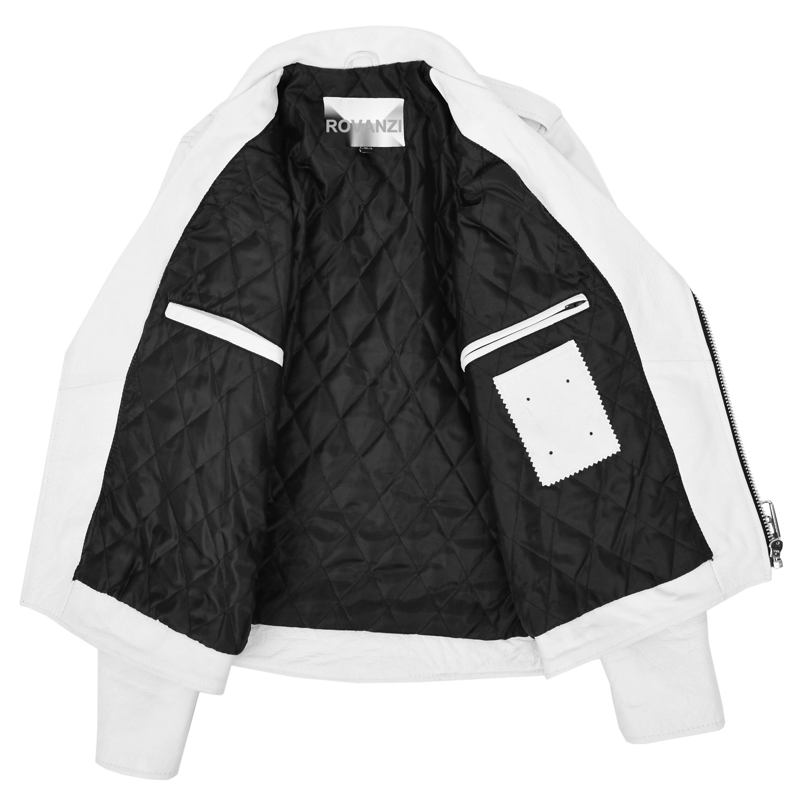 BUNERI Blouson Biker en Cuir Blanc Lourd Style Brando pour Homme – Image 6