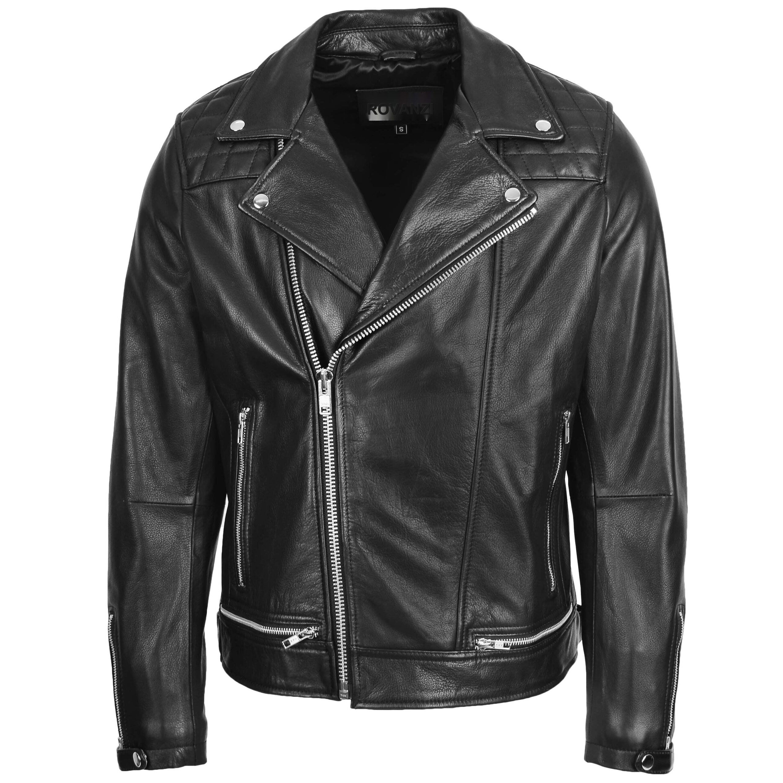 BUNERI Veste Biker en Cuir Design Brando pour Homme Noir