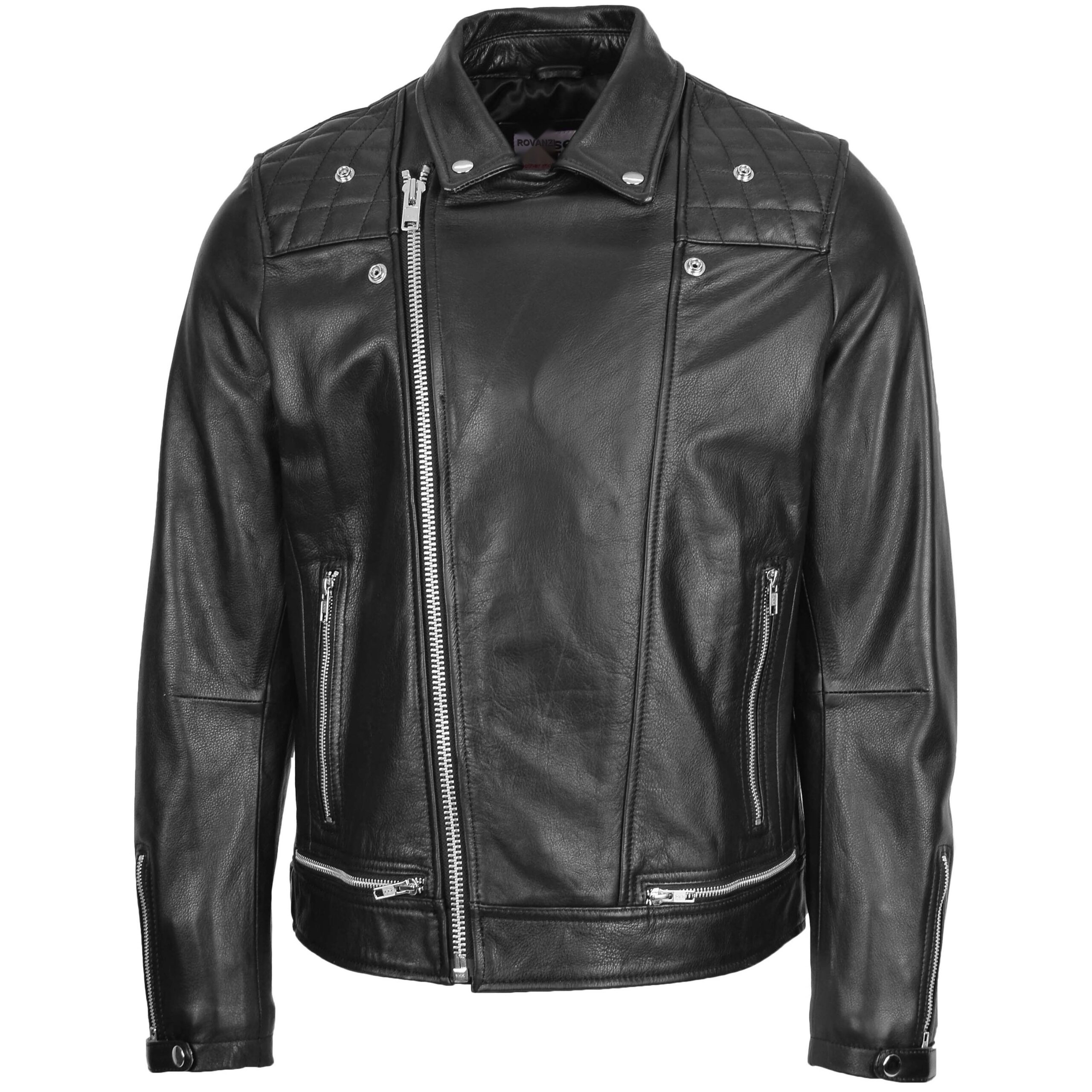 BUNERI Veste Biker en Cuir Design Brando pour Homme Noir – Image 3