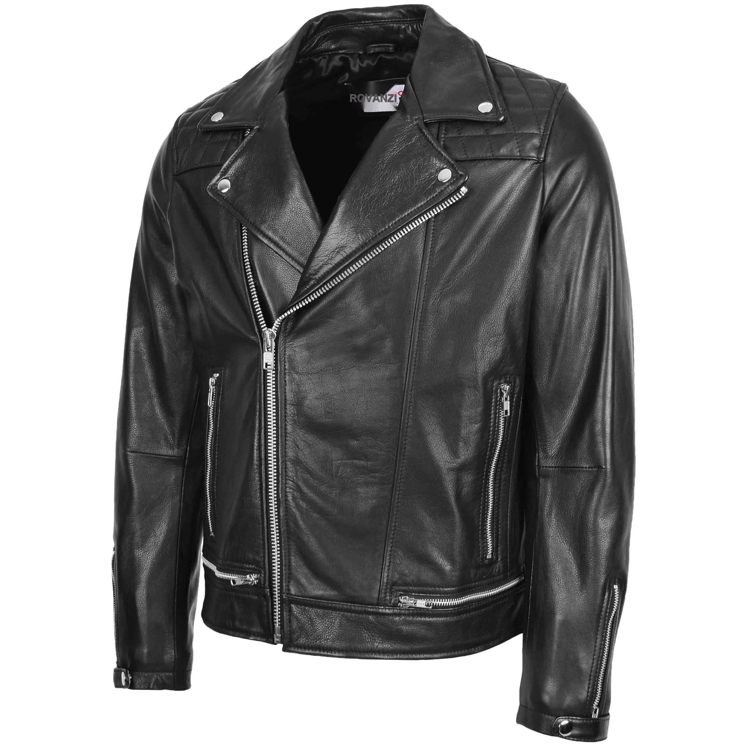 BUNERI Veste Biker en Cuir Design Brando pour Homme Noir – Image 4