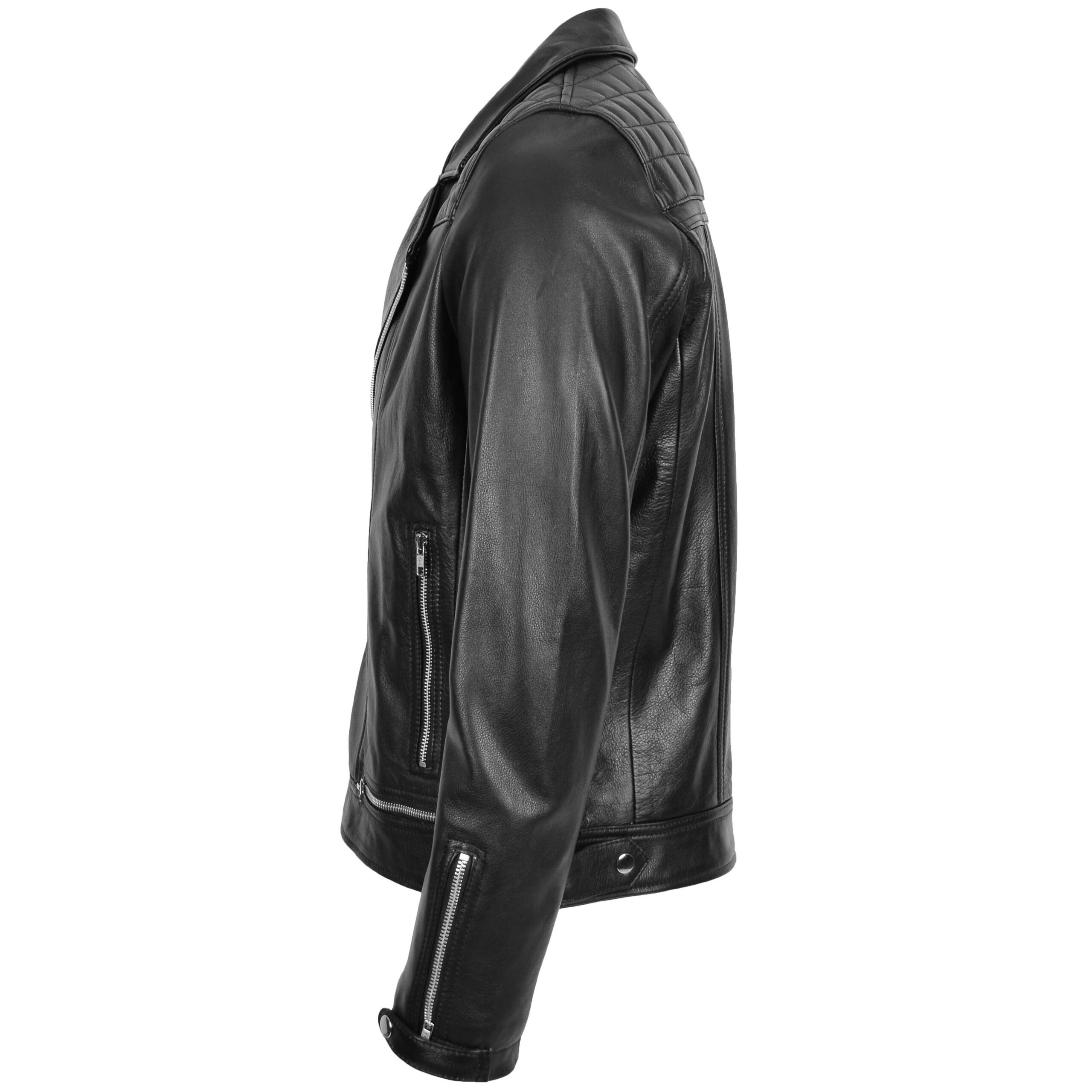 BUNERI Veste Biker en Cuir Design Brando pour Homme Noir – Image 5