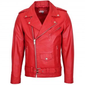BUNERI Veste Biker en Cuir Style Brando pour Homme Rouge
