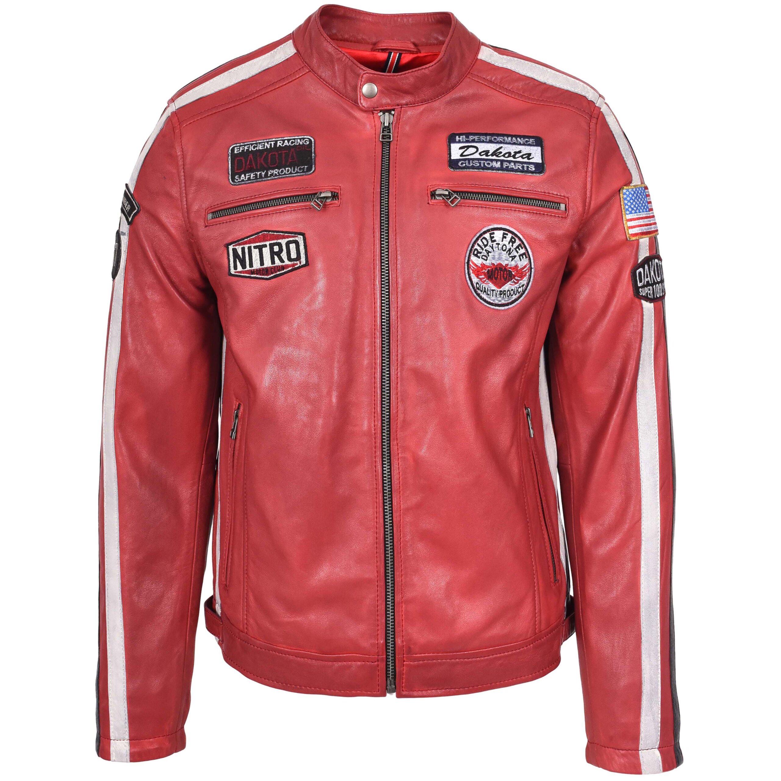 BUNERI Blouson Biker en Cuir Rouge pour Homme avec Logos Motorsport – Image 3