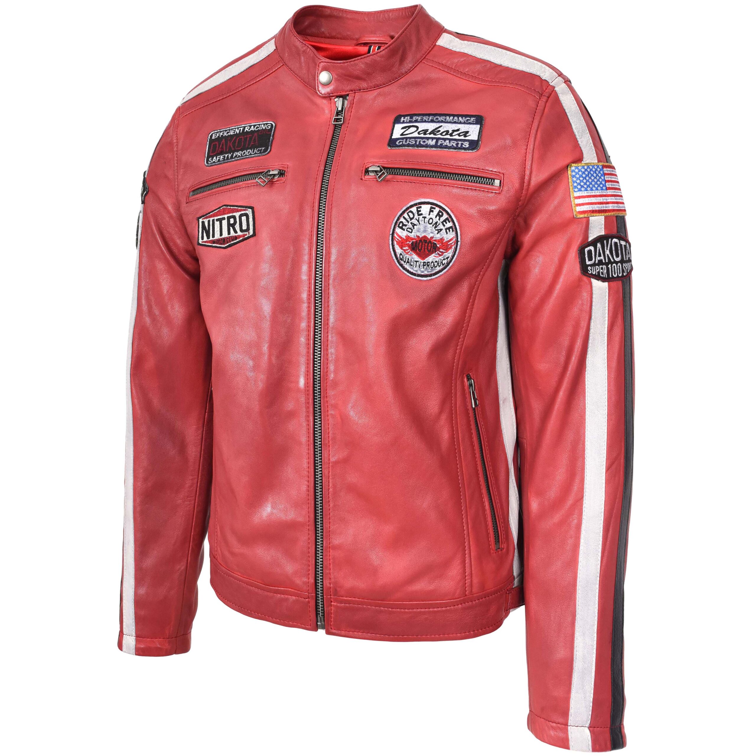BUNERI Blouson Biker en Cuir Rouge pour Homme avec Logos Motorsport – Image 5